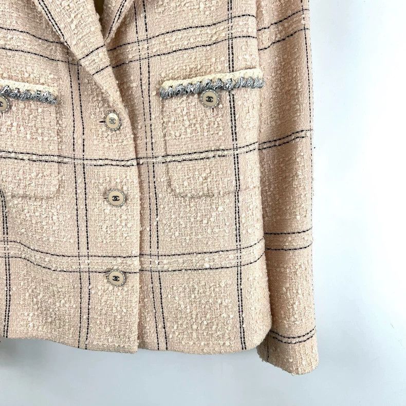Chanel Chanel Nude pink plaid tweed jacket Size XXS / US 00 / IT 34 - 5 Thumbnail