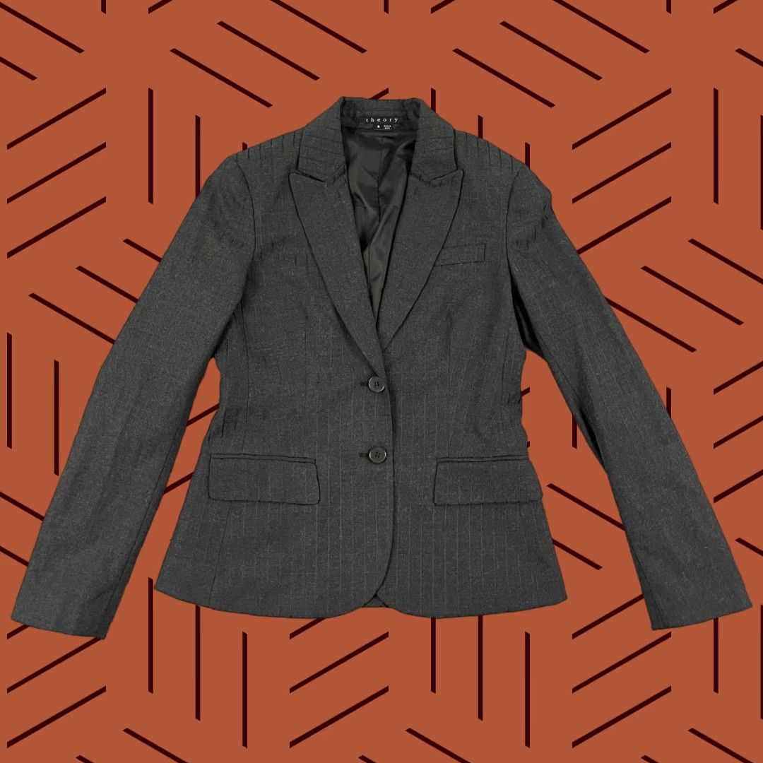 Theory Theory Nettie Blazer Women Size 8 Gray Striped Wool Blend 2-Button Office Jacket Size M / US 6-8 / IT 42-44 - 1 Thumbnail