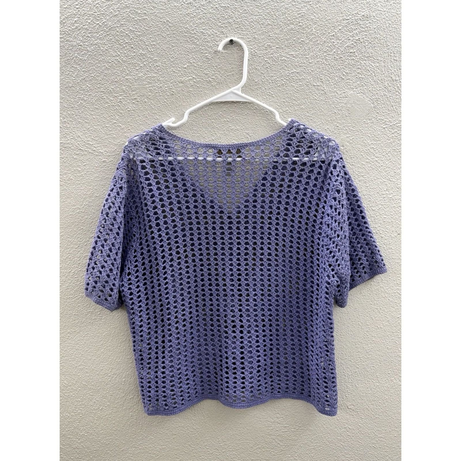 Vintage Norton McNaughton Womens Sweater Large Purple Button Up Short Sleeve Open Knit Blouse Shirt V-Neck Knit Casual Lightweight Regular Womens XS-XL Size L / US 10 / IT 46 - 7 Thumbnail