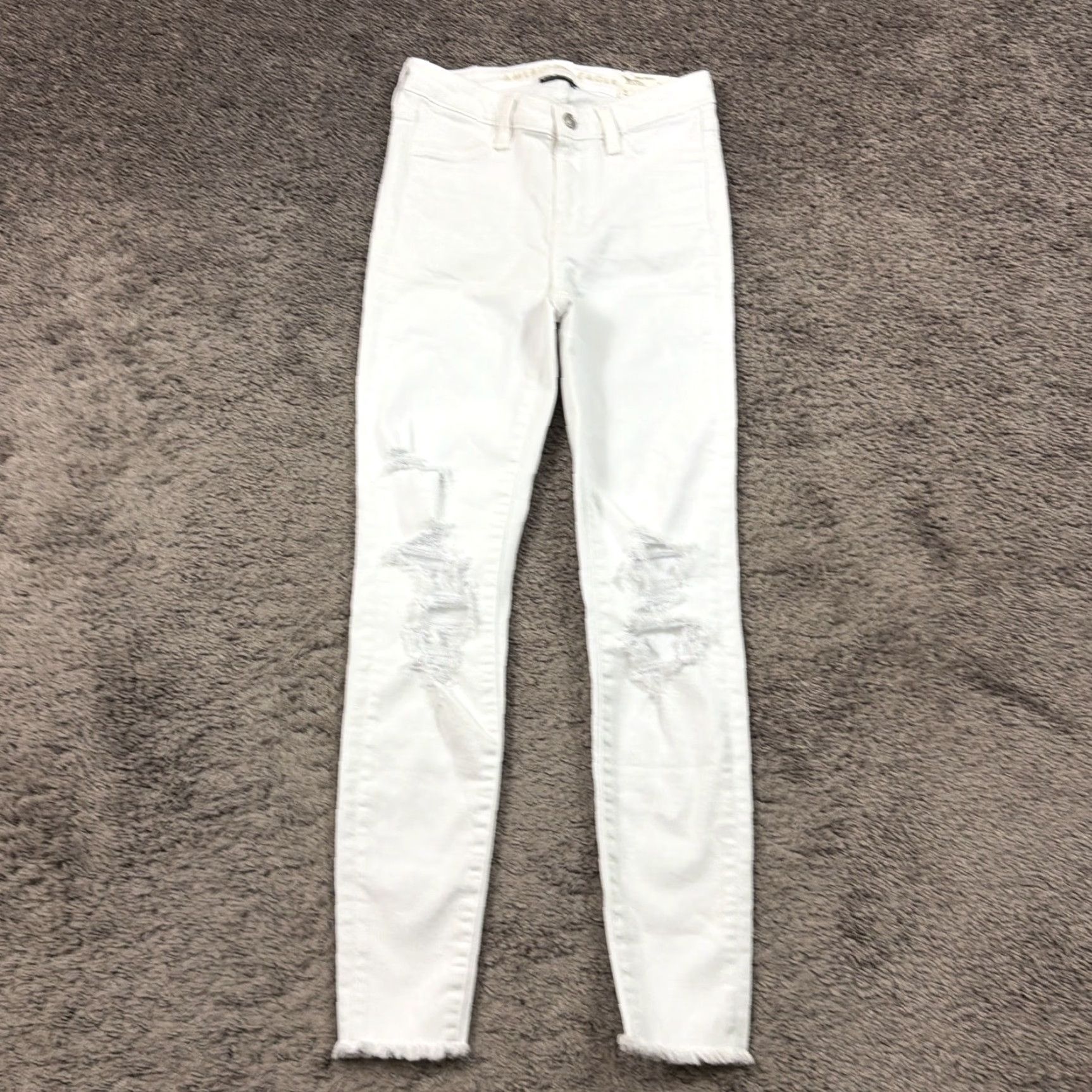 American Eagle Outfitters American Eagle Jeans Womens 0 White Skinny Distressed Denim Jeggings 24x28 Size 25" / US 0 / IT 36 - 2 Thumbnail