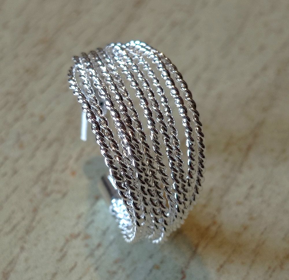 Designer × Vintage Vintage Twist Stripes Chain Shiny Silver Ring Punk Rave Size ONE SIZE - 6 Thumbnail