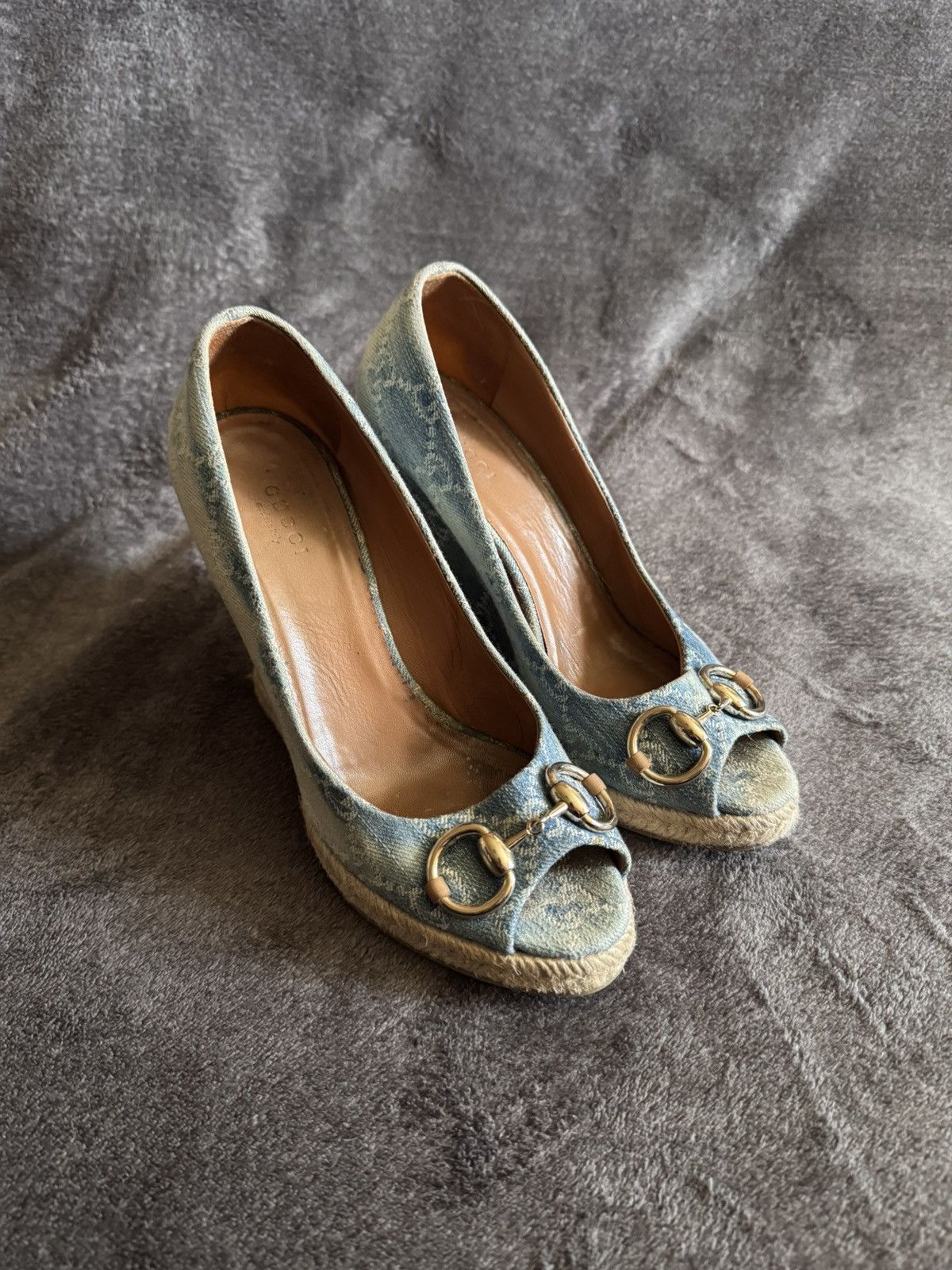 Gucci Gucci Horsebit monogram GC denim heels blue Size US 6 / IT 36 - 3 Thumbnail