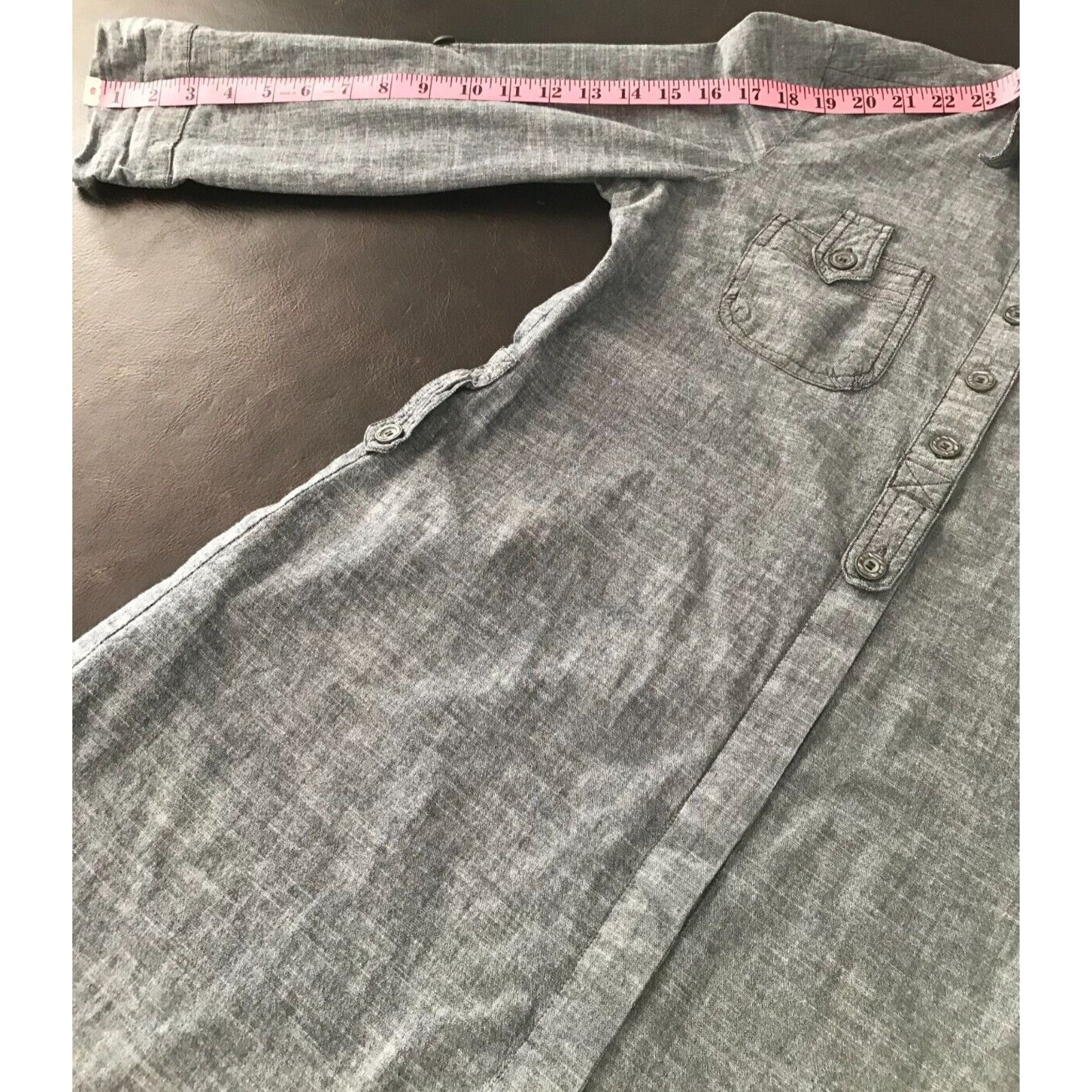Anthropologie Anthropologie FEI Heather Blue Roll-Tab Chambray Shirt Dress Size S / US 4 / IT 40 - 13 Thumbnail
