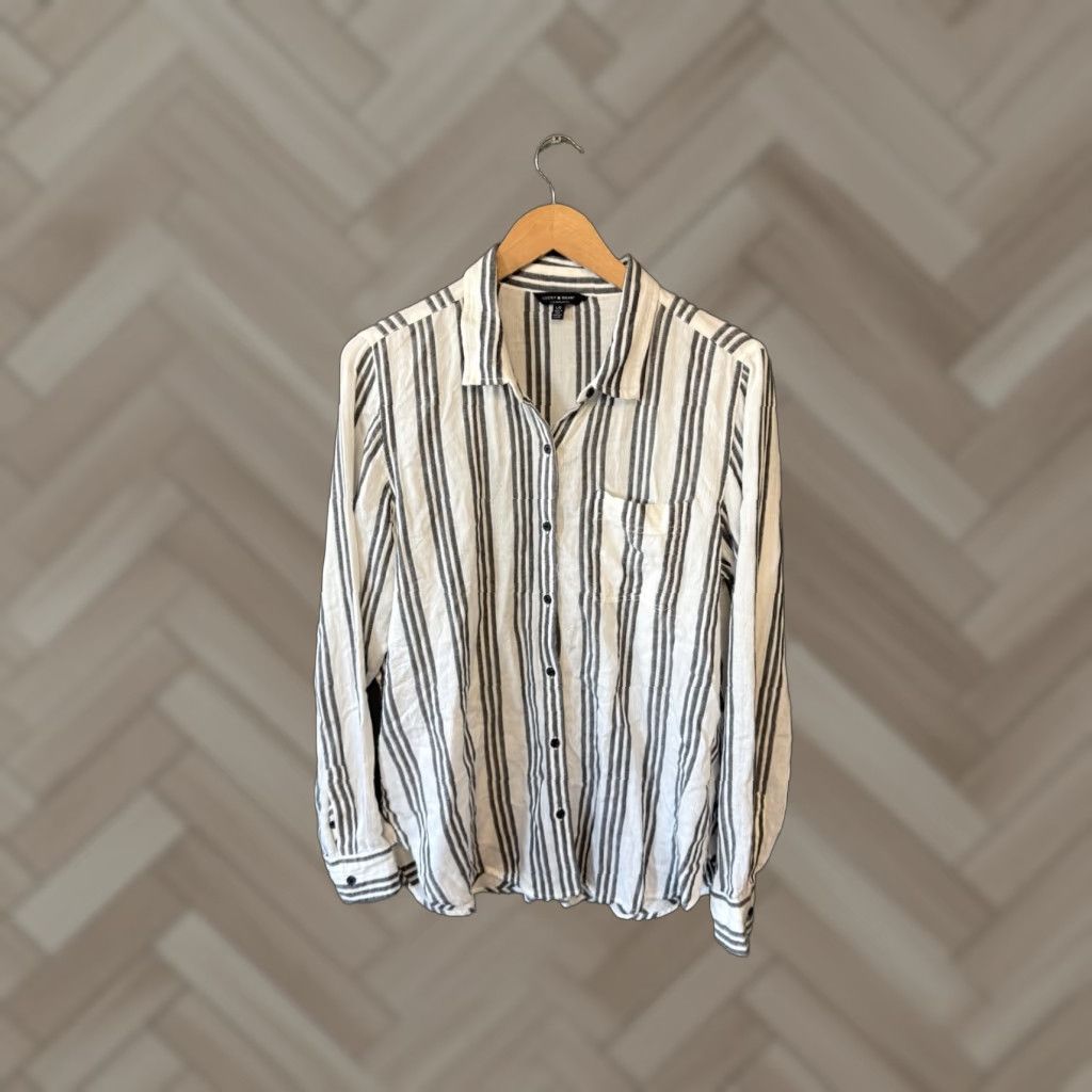 Lucky Brand Lucky Brand Womens Shirt White Striped Long Sleeve Button-Up Size L Size L / US 10 / IT 46 - 1 Thumbnail