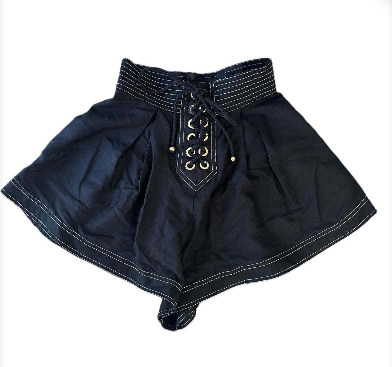 Zimmermann Zimmermann Black Silk Striped Lace-Up Shorts –Size XS (0) Size 25" / US 0 / IT 36 - 1 Thumbnail