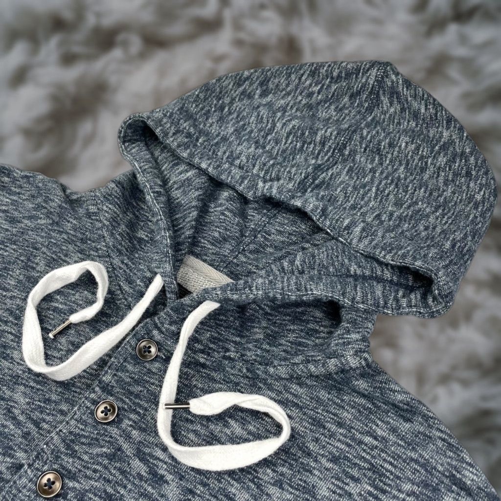 Lucky Brand Hoodie Shirt Mens Pullover Henley Hooded Cotton 100% Medium Gray Navy Heather Buttons