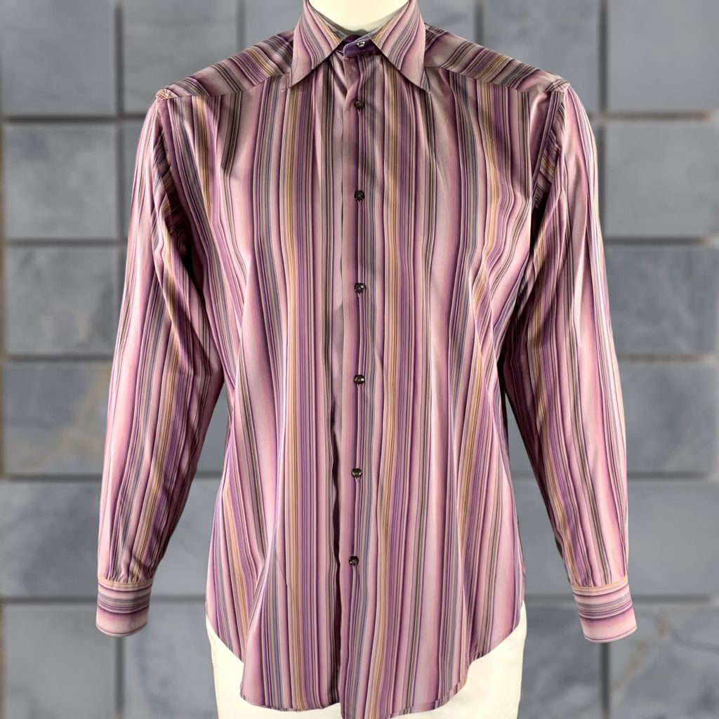 Robert Graham ROBERT GRAHAM Purple Multi-Color Stripe Cotton Blend Long Sleeve Shirt Adult L Size US L / EU 52-54 / 3 - 1 Thumbnail