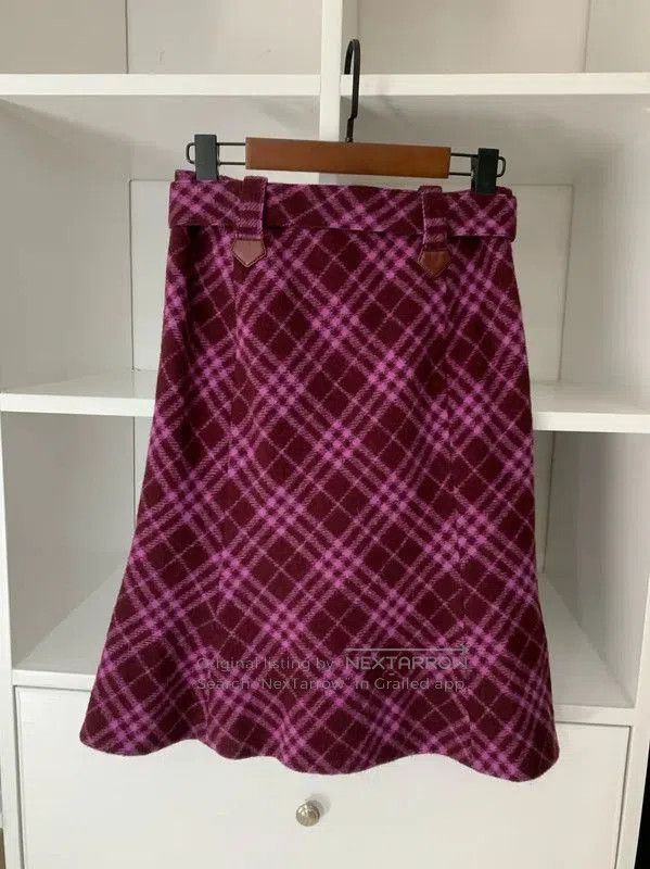 Burberry Burberry Purple Wool Check Midi Skirt for Women. Size 23" - 4 Thumbnail