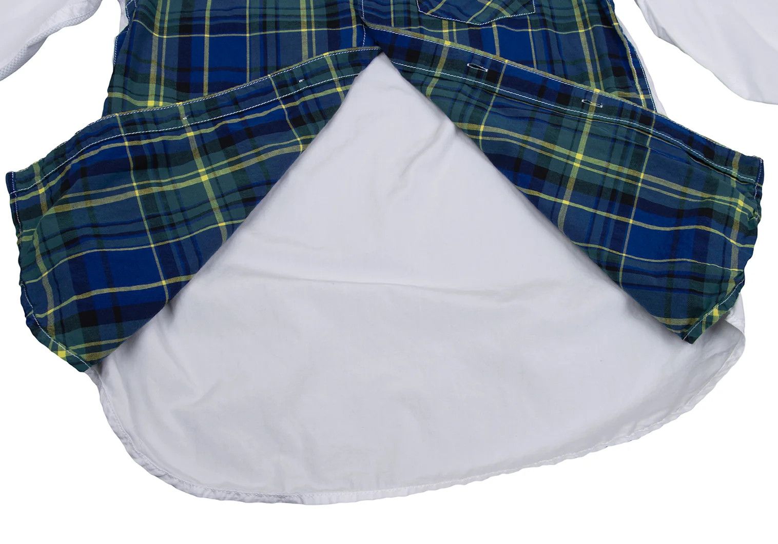 Ganryu Cotton Check Color Block Shirt in White and Blue, M Size US M / EU 48-50 / 2 - 11 Thumbnail