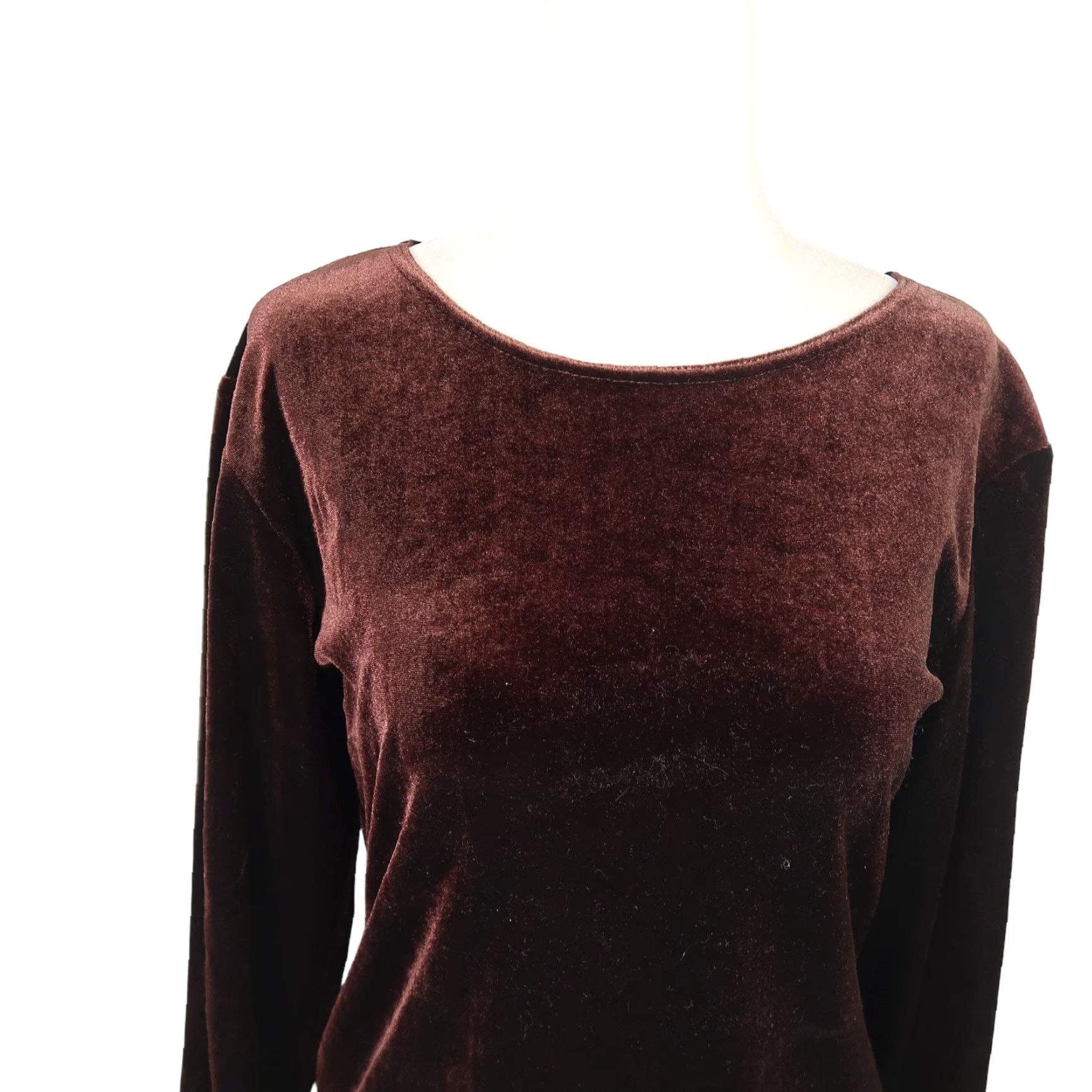 Forever 21 VINTAGE Forever 90s brown velvet long sleeve T-Shirt Women M - Dark Brown Solid Velvet Top Size M / US 6-8 / IT 42-44 - 2 Thumbnail
