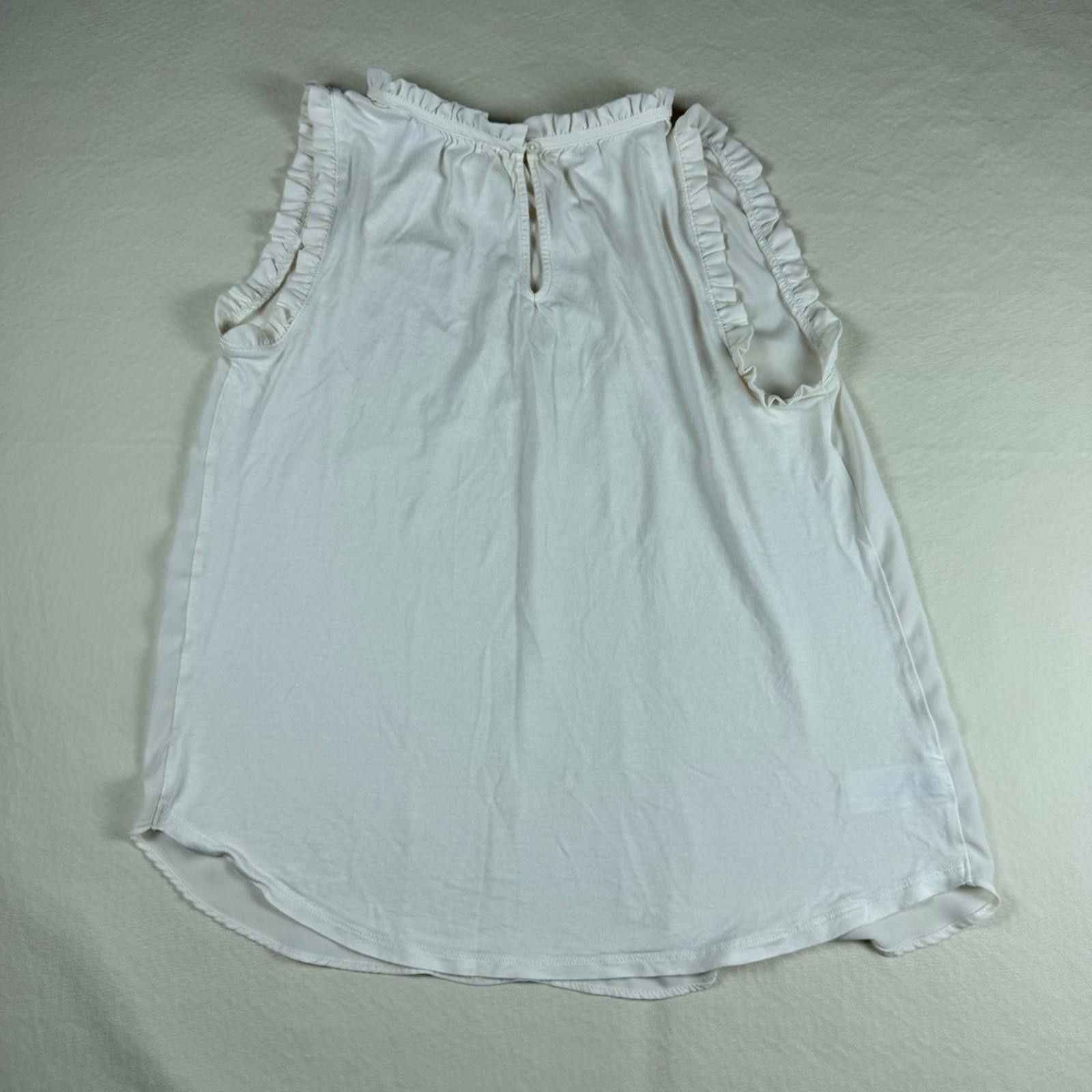 Other Loft Womens White Ruffle High Neck Sleeveless Blouse S Size S / US 4 / IT 40 - 3 Thumbnail
