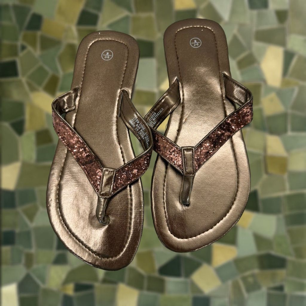 Vintage Unbranded Womens Sandals Size 6-7 Shiny Brown Glitter Thong Slip On Flats Size US 6 / IT 36 - 1 Thumbnail