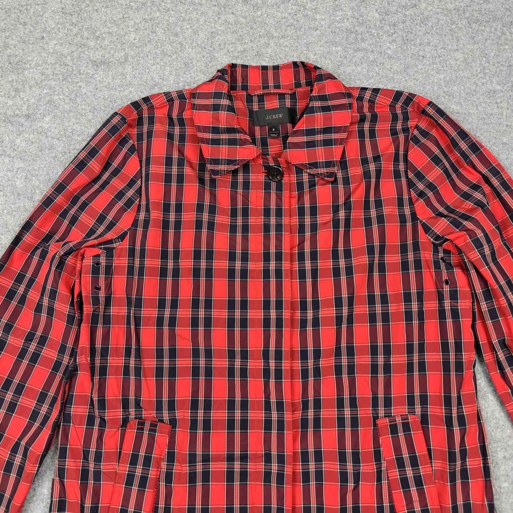 J.Crew J.Crew Coat Womens 6 Red Nylon Plaid Rain Snap Front Lightweight Lined Midlength Size M / US 6-8 / IT 42-44 - 2 Thumbnail