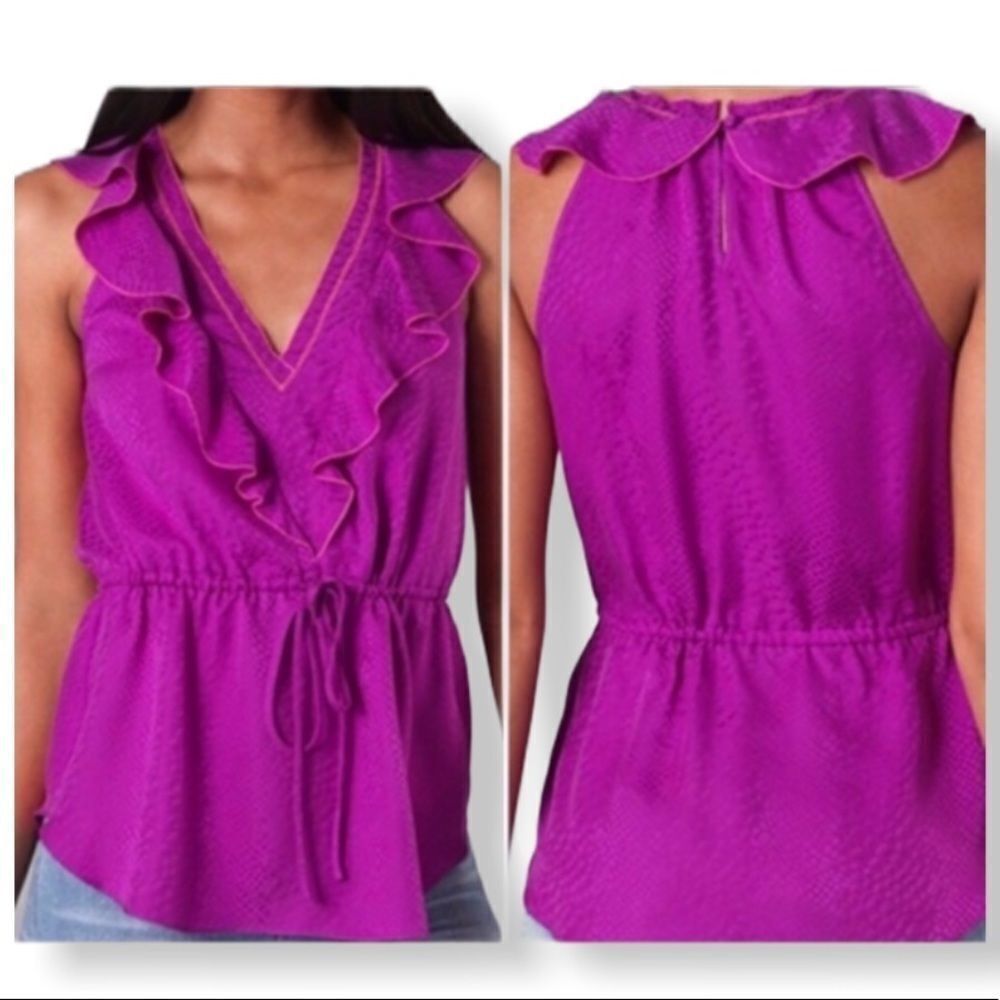Rebecca Taylor Rebecca Taylor 100% Silk Purple Sleeveless Ruffle Blouse Dra Size S / US 4 / IT 40 - 1 Thumbnail