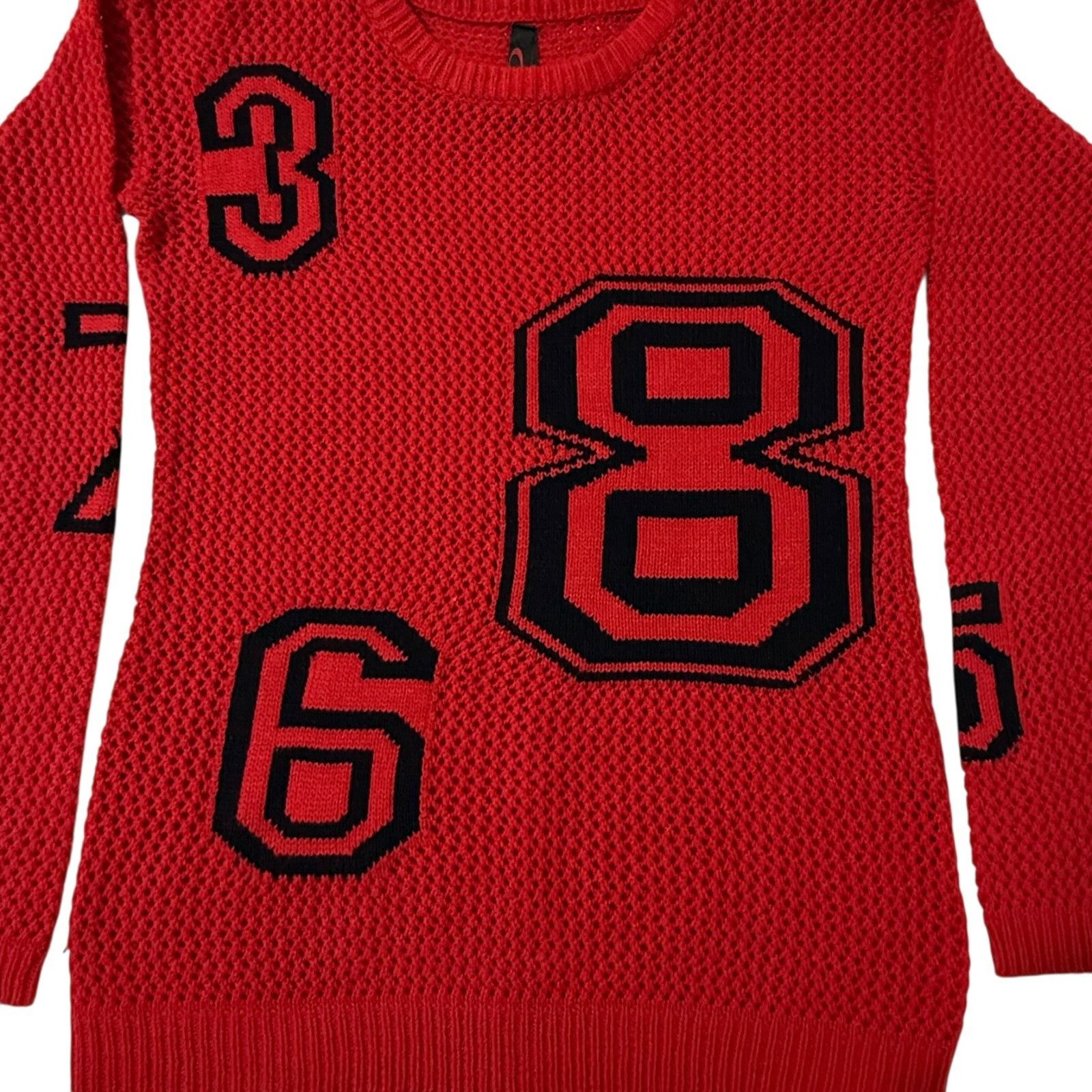 Other Yoki Numbers Open Knit Sweater Red Womens M Stretch Long Sle Size M / US 6-8 / IT 42-44 - 2 Thumbnail