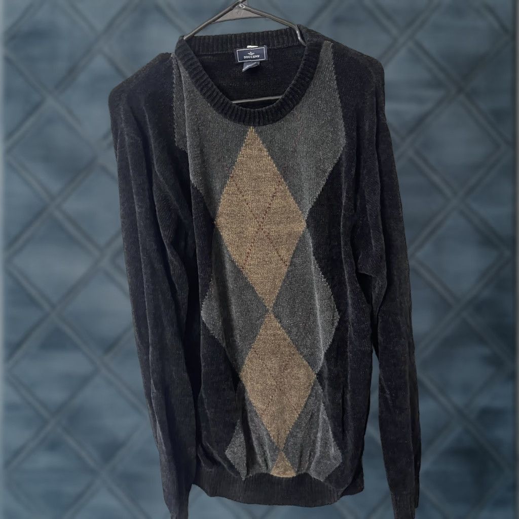 Dockers VINTAGE Dockers Mens XLT Black Velour Argyle Sweater Pullover Big & Tall XLT Black Mens Pullover Argyle Velour Sweater Size US XL / EU 56 / 4 - 1 Thumbnail