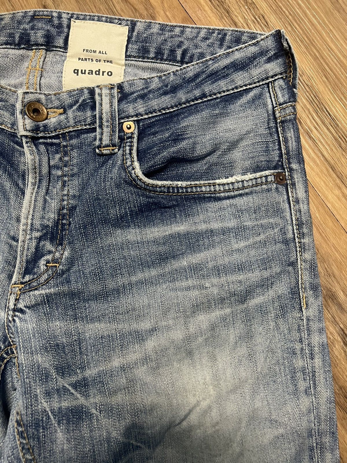 Japanese Brand Quadro Japan Made Distressed Stretch Denim Jeans (43) Size US 33 - 4 Thumbnail