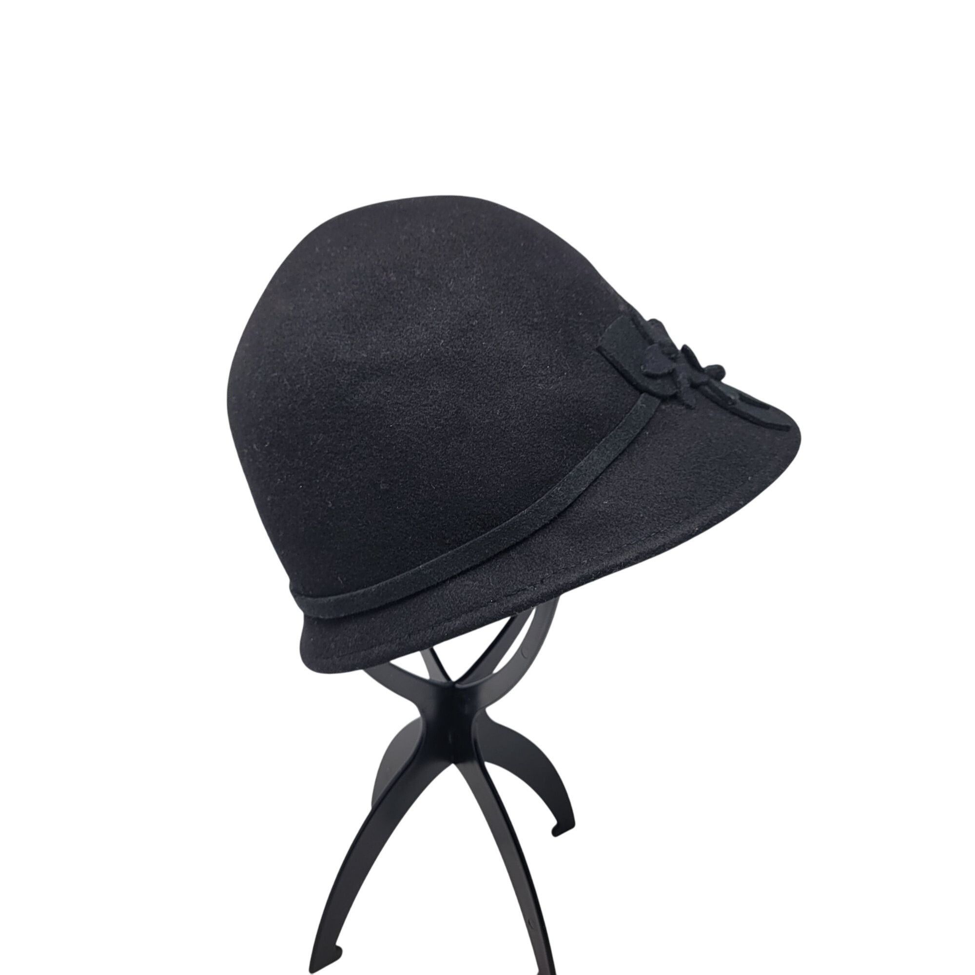 Designer Giovannio Womens Black Wool Felt Cloche Hat Ribbon Flower Bo Size ONE SIZE - 2 Thumbnail