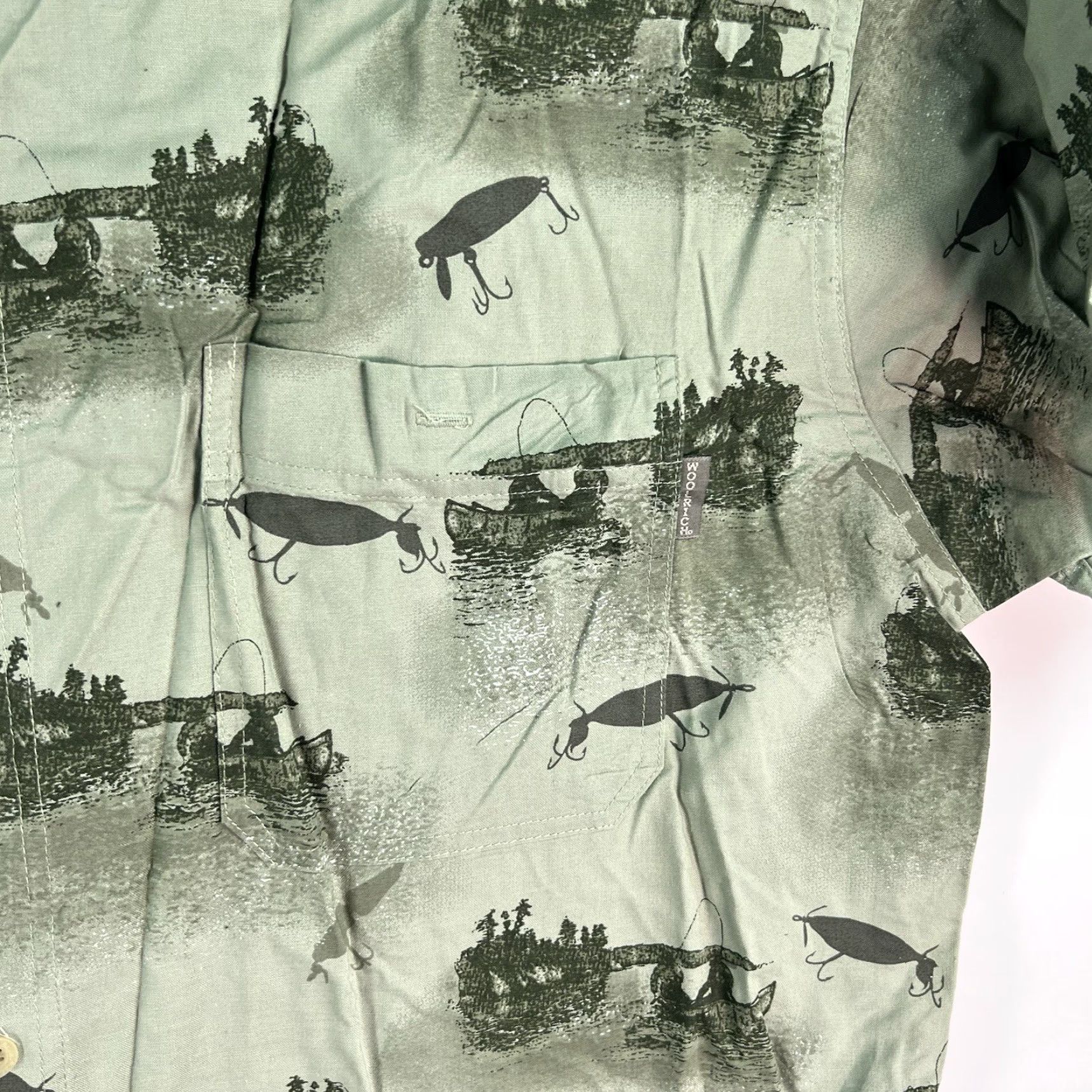 Vintage Woolrich Sage Lures Fishing Button Down Shirt Men’s Size 2XL Green Short Sleeve Size US XXL / EU 58 / 5 - 2 Thumbnail