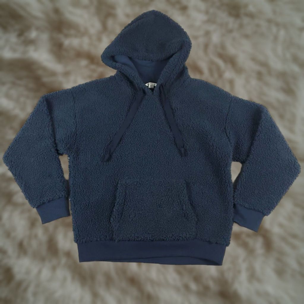 American Eagle Sweater Womens Medium Blue High Pile Sherpa Fleece Hoodie