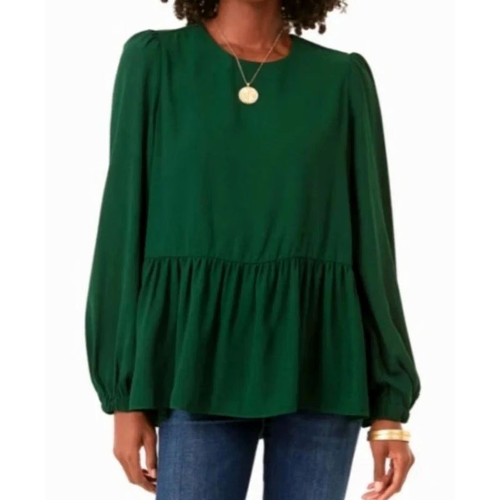 Vintage NWT Tuckernuck Pomander Place Carlota Peplum Blouse Hunter Green Sz M Blouse WomensXS? Size M / US 6-8 / IT 42-44 - 2 Thumbnail