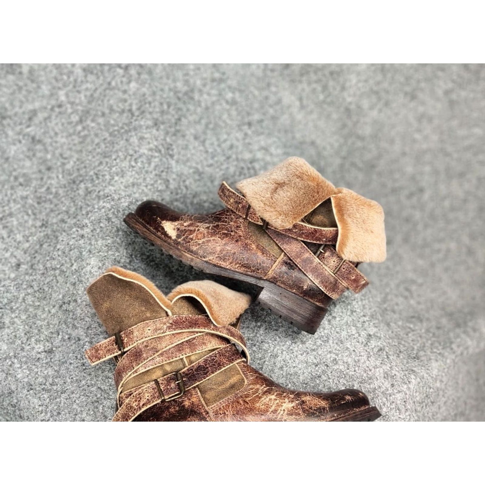Vintage Sendra handmade design Ankle Brown Leather Womens fur boots Size US 7 / IT 37 - 4 Thumbnail