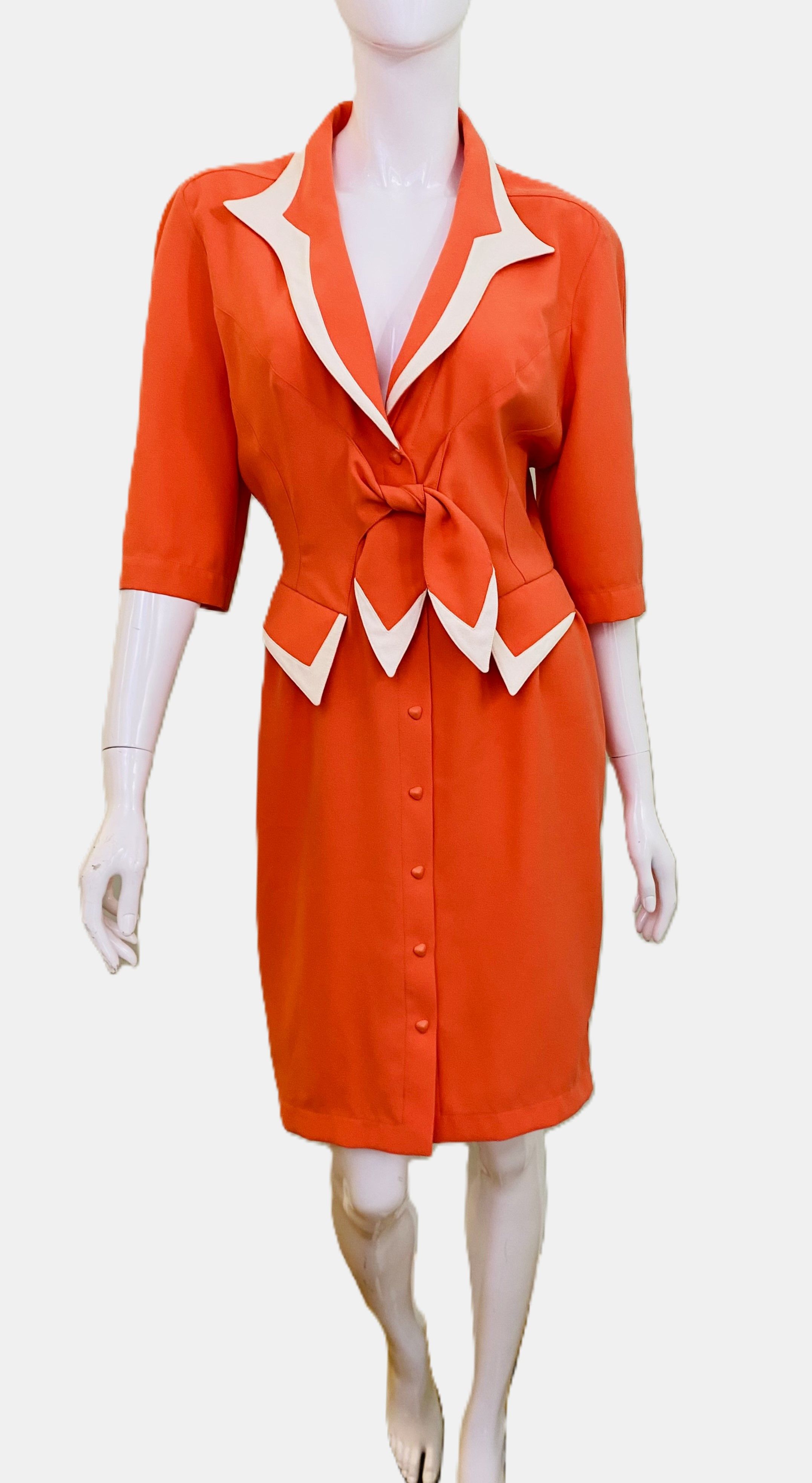 Thierry Mugler Thierry Mugler Crepe Bow Stripe Coral Gown Dress Size L / US 10 / IT 46 - 1 Thumbnail