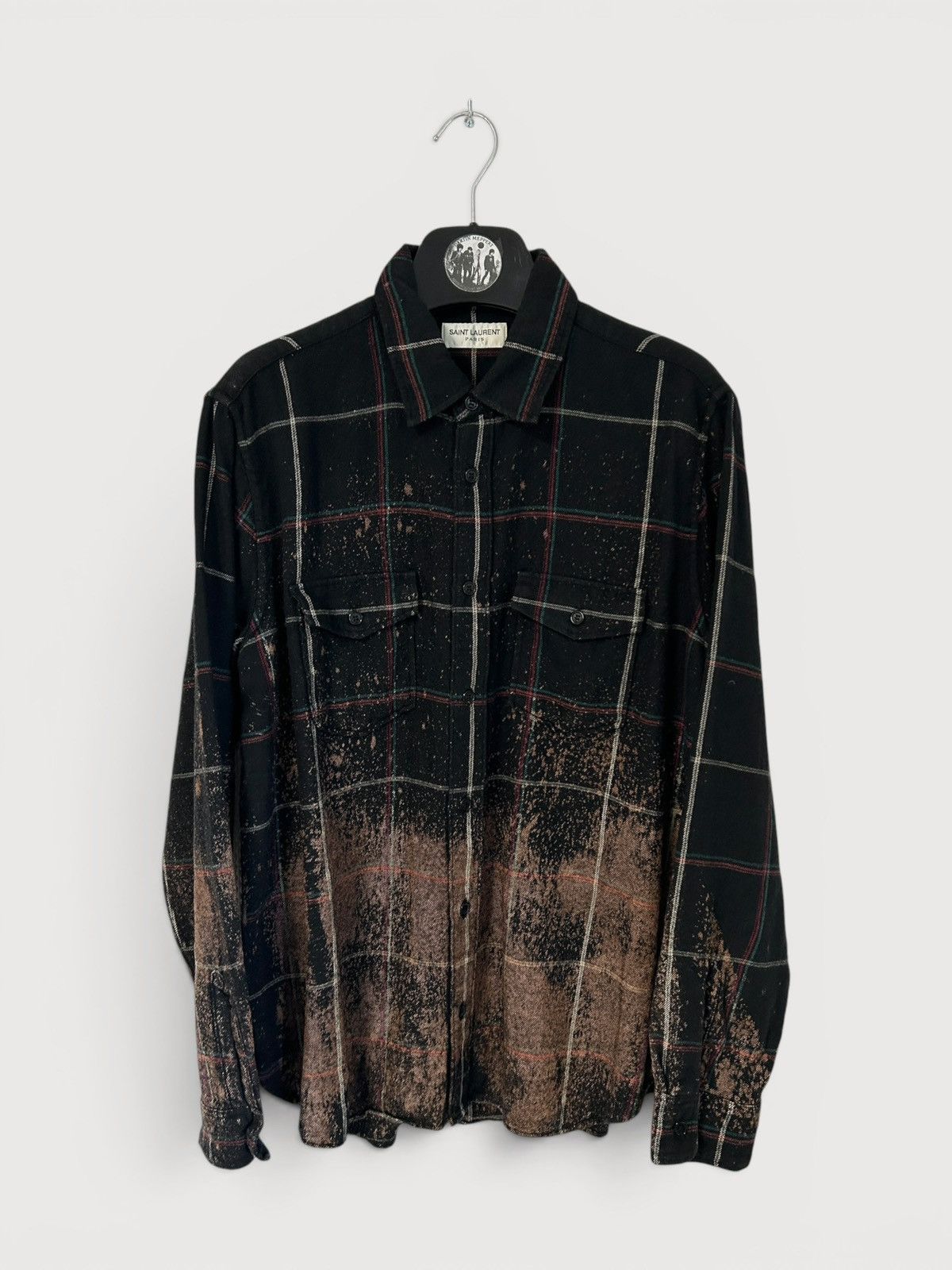Saint Laurent Paris FW2018 Bleached Plaid Wool Flannel Shirt Size US L / EU 52-54 / 3 - 1 Thumbnail