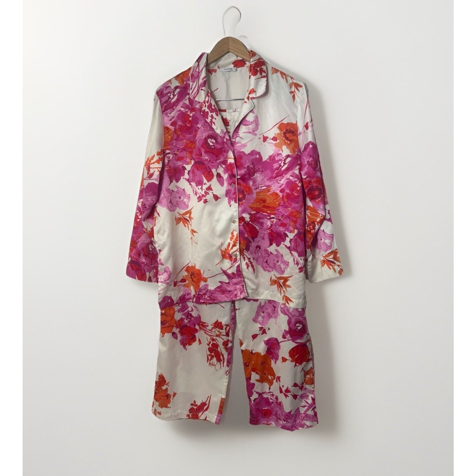 Other Natori Peony Satin Pajamas Set Pink Orange Floral Lounge Size ONE SIZE - 2 Thumbnail