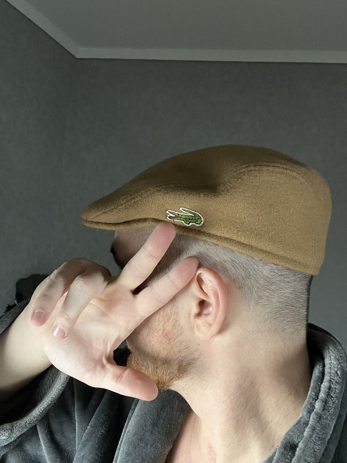 Lacoste Lacoste Unisex Wool Flat Cap Beret Hat Light Brown size 56 Size ONE SIZE - 4 Thumbnail