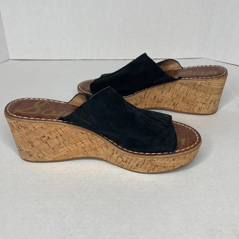 Designer Sam Edelman RANGER Cork Wedge Black Suede Slides, 8.5 Size US 8.5 / IT 38.5 - 7 Thumbnail