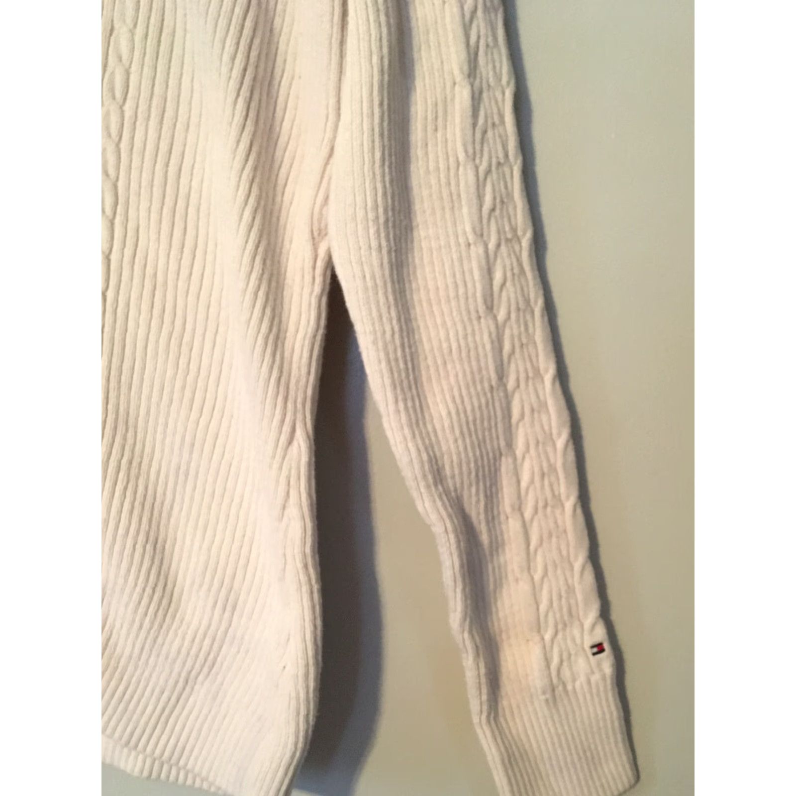 Tommy Hilfiger Tommy Hilfiger Women's Sweater L Ivory Hooded Cable Knit Pullover Long Sleeve V-Neck Size L / US 10 / IT 46 - 2 Thumbnail