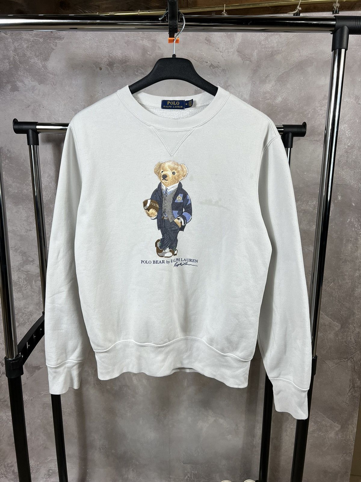 Pre-owned Polo Ralph Lauren Vintage Polo Bear Y2k Distressed Sweatshirt In White