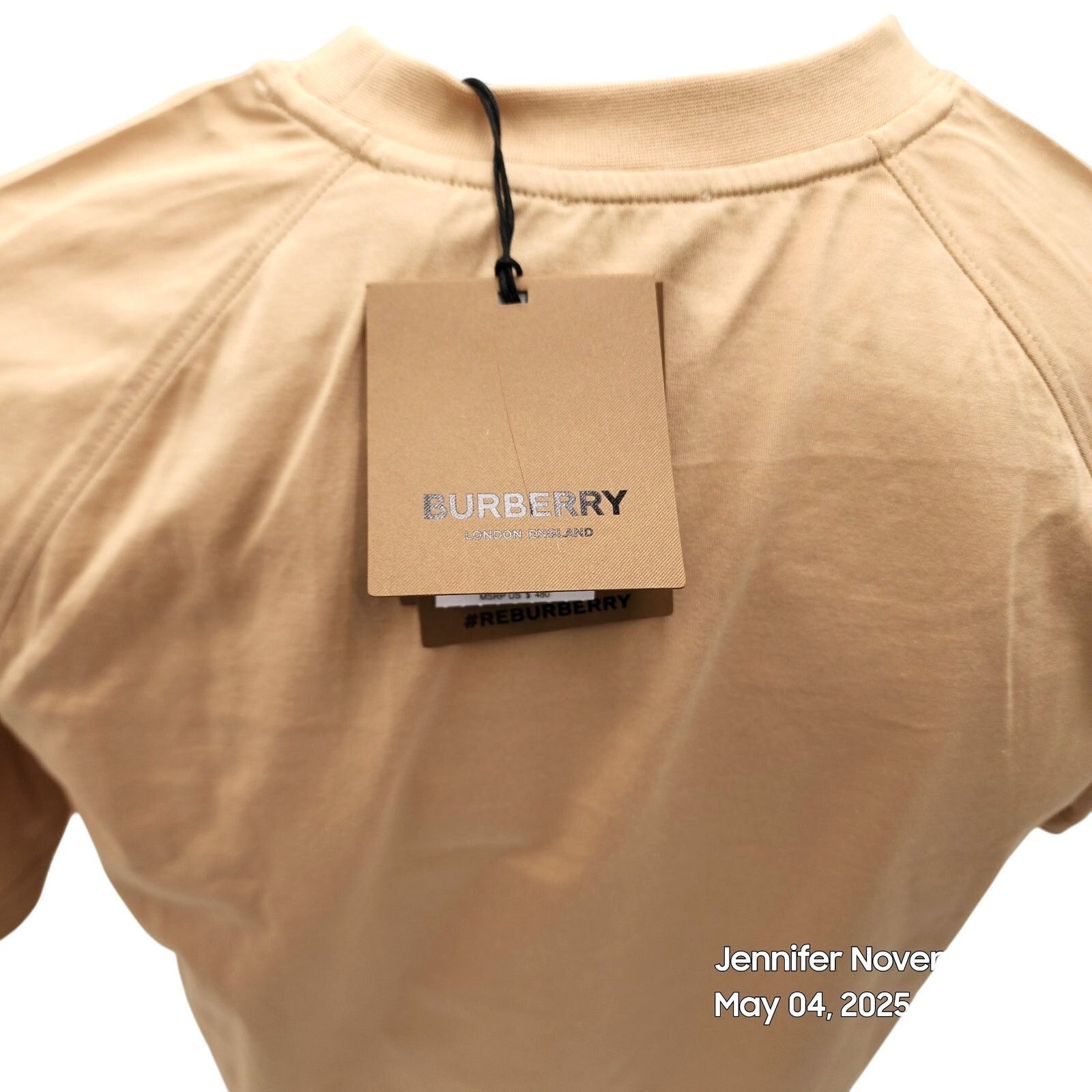Burberry WOMEN'S BURBERRY SANTO LOGO T-SHIRT/SOFT FAWN/SMALL $480 Size S / US 4 / IT 40 - 9 Thumbnail