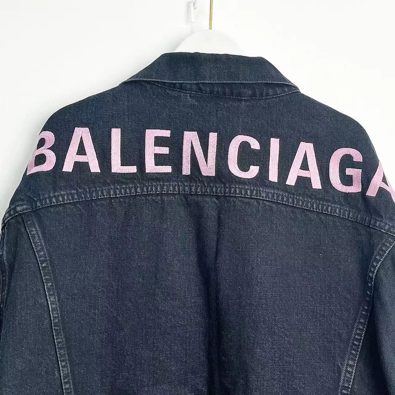 Balenciaga Balenciaga Black Denim Jacket with Pink Logo Size US XXS / EU 40 - 5 Thumbnail