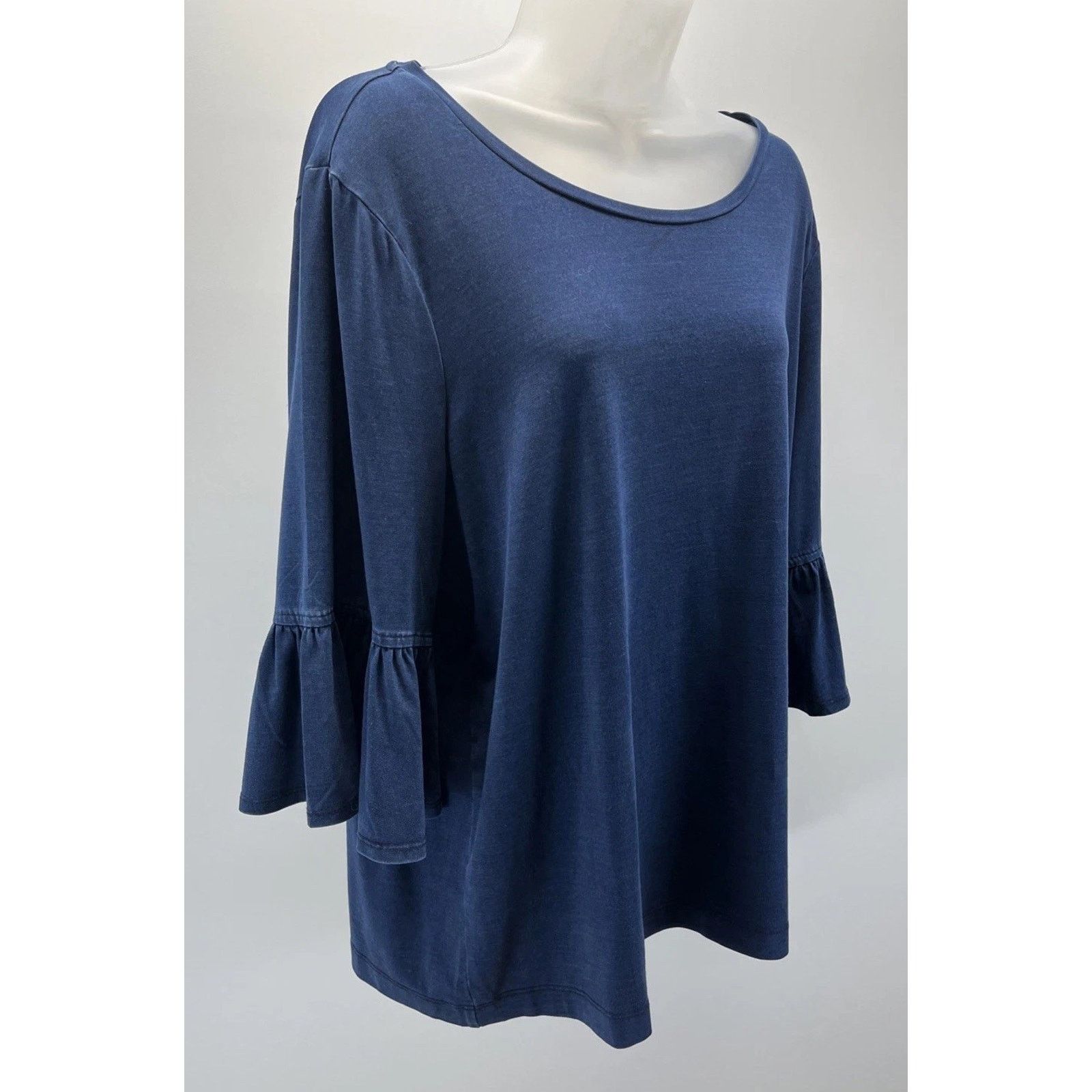 Chicos Chico's Navy Semi Sheer Stretch Top 3/4 Bell Sleeve Size 3 Size XL / US 12-14 / IT 48-50 - 2 Thumbnail