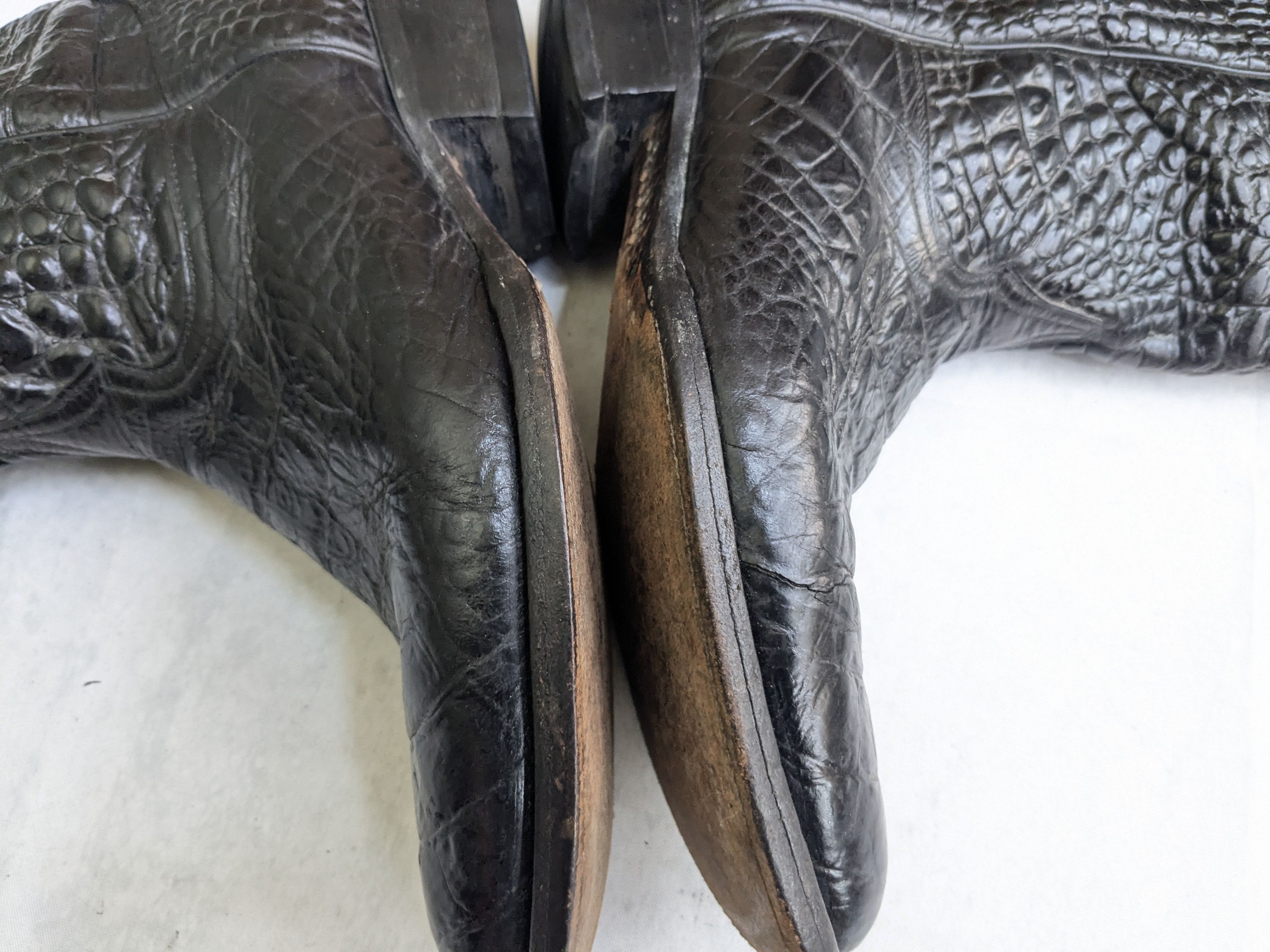 Vintage Cowboy Boots Black Alligator Leather 9 E Wide