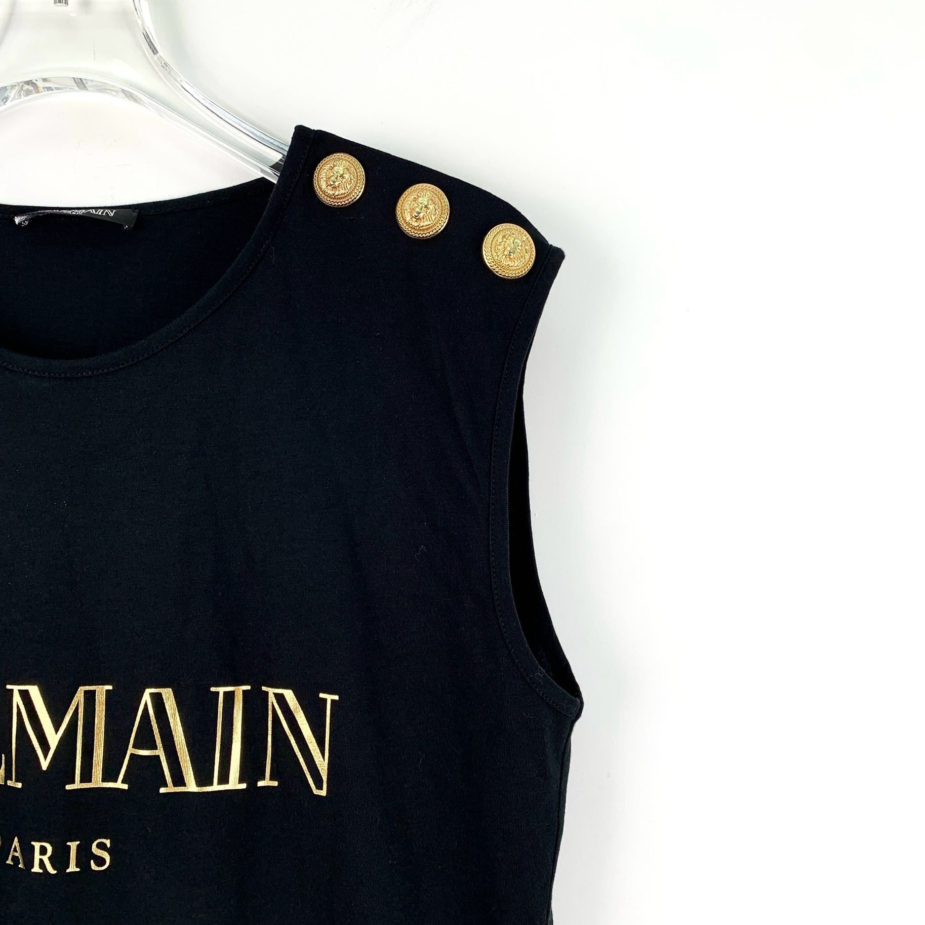 Balmain Balmain Black Cotton Sleeveless Top With Gold Button Details Size S / US 4 / IT 40 - 7 Thumbnail