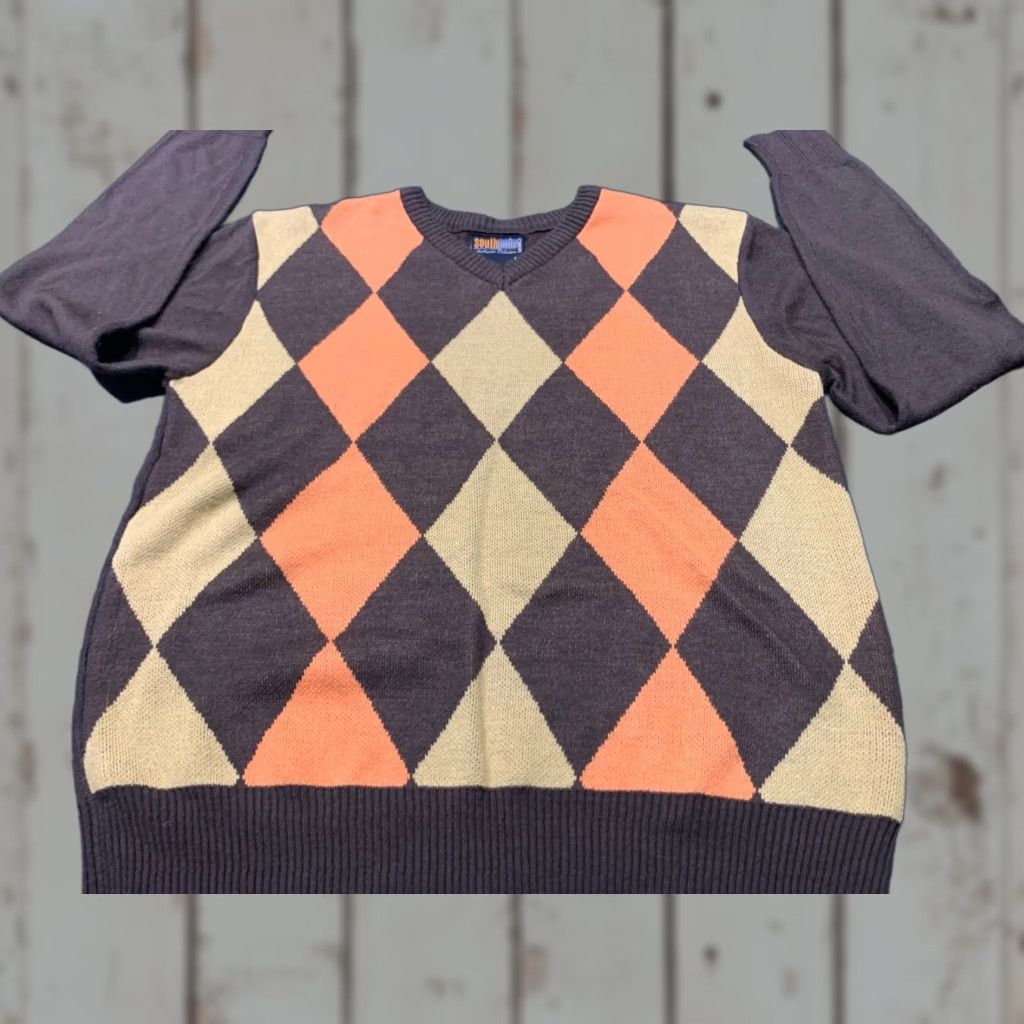 Southpole VINTAGE Southpole Sweater Mens Long Sleeve Argyle Knit Pullover V-Neck Size L Brown Retro Size US L / EU 52-54 / 3 - 1 Thumbnail