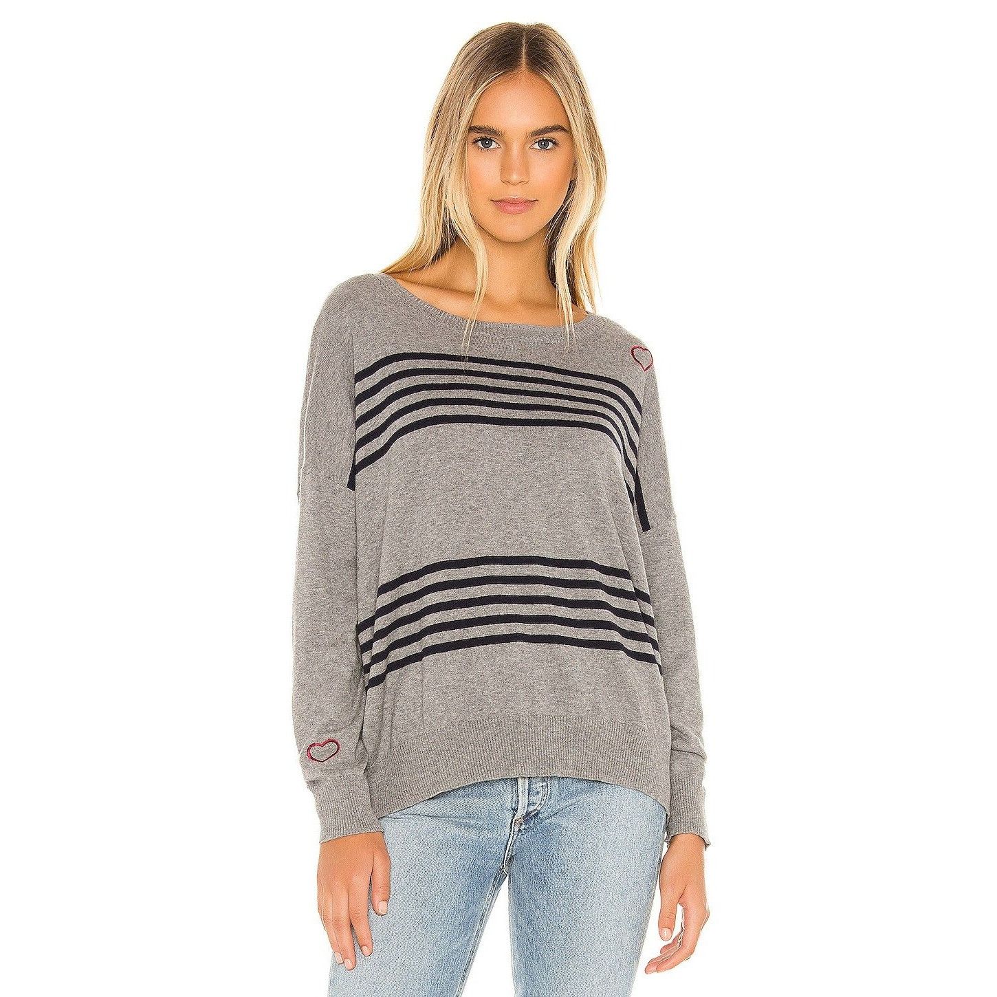 Chaser Brand Chaser Heather Grey & Navy Stripe Cashmere Blend Sweater Size XS / US 0-2 / IT 36-38 - 5 Thumbnail