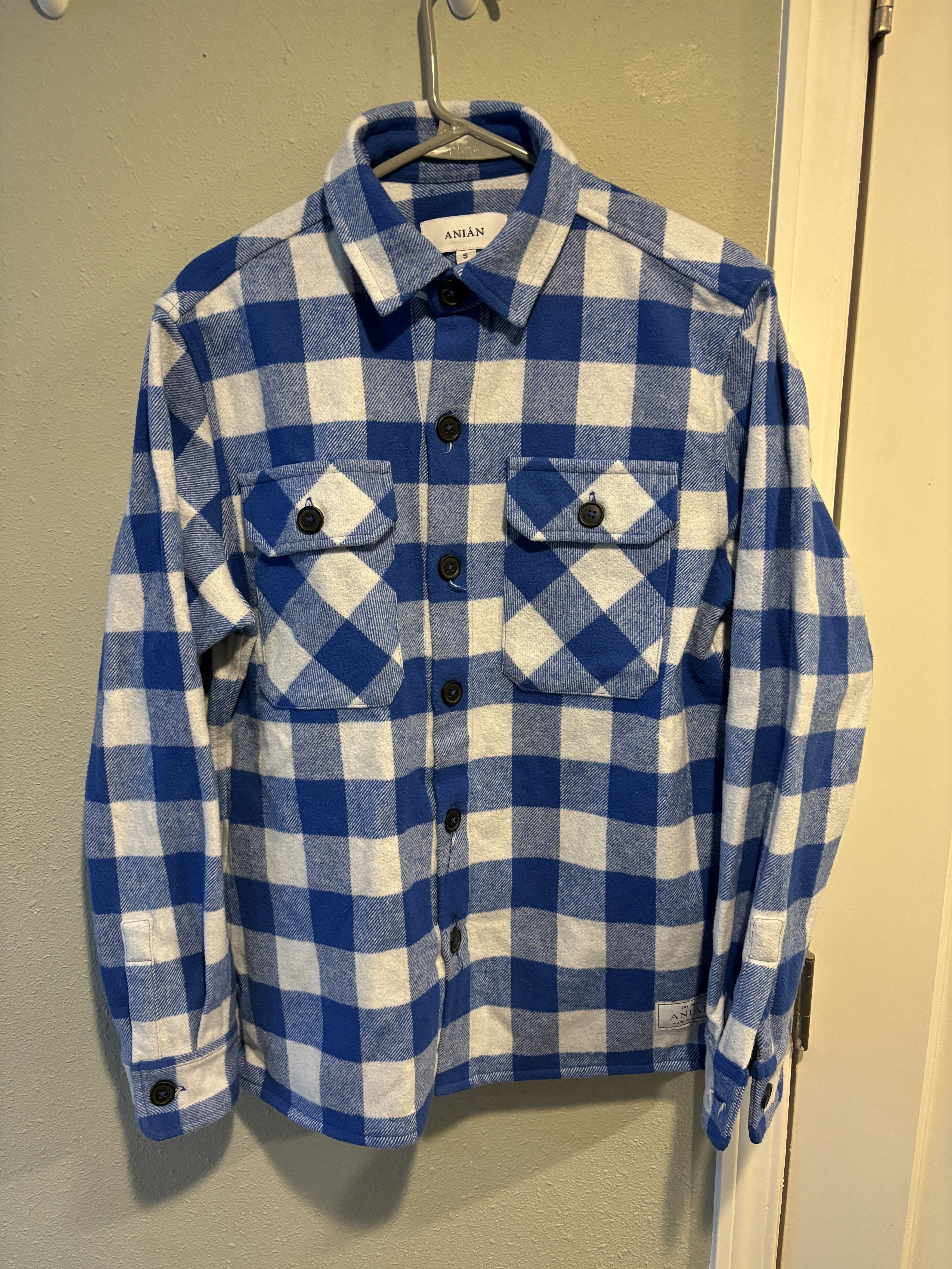 Other Anian Men's Buffalo Plaid Blue-White heavy cotton flannel Size US S / EU 44-46 / 1 - 1 Thumbnail