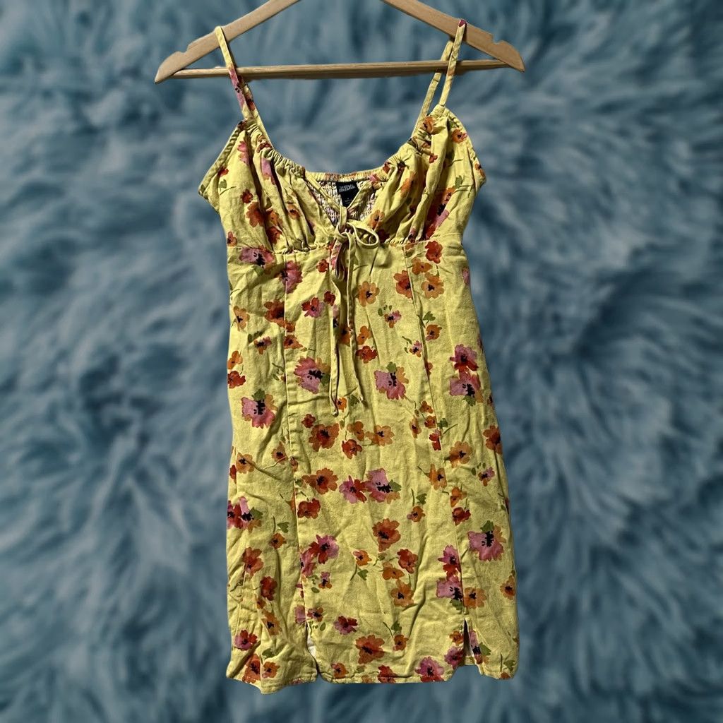 Vintage Wild Fable Yellow Floral Dress linen blend adjustable straps size S Women Size S / US 4 / IT 40 - 1 Thumbnail