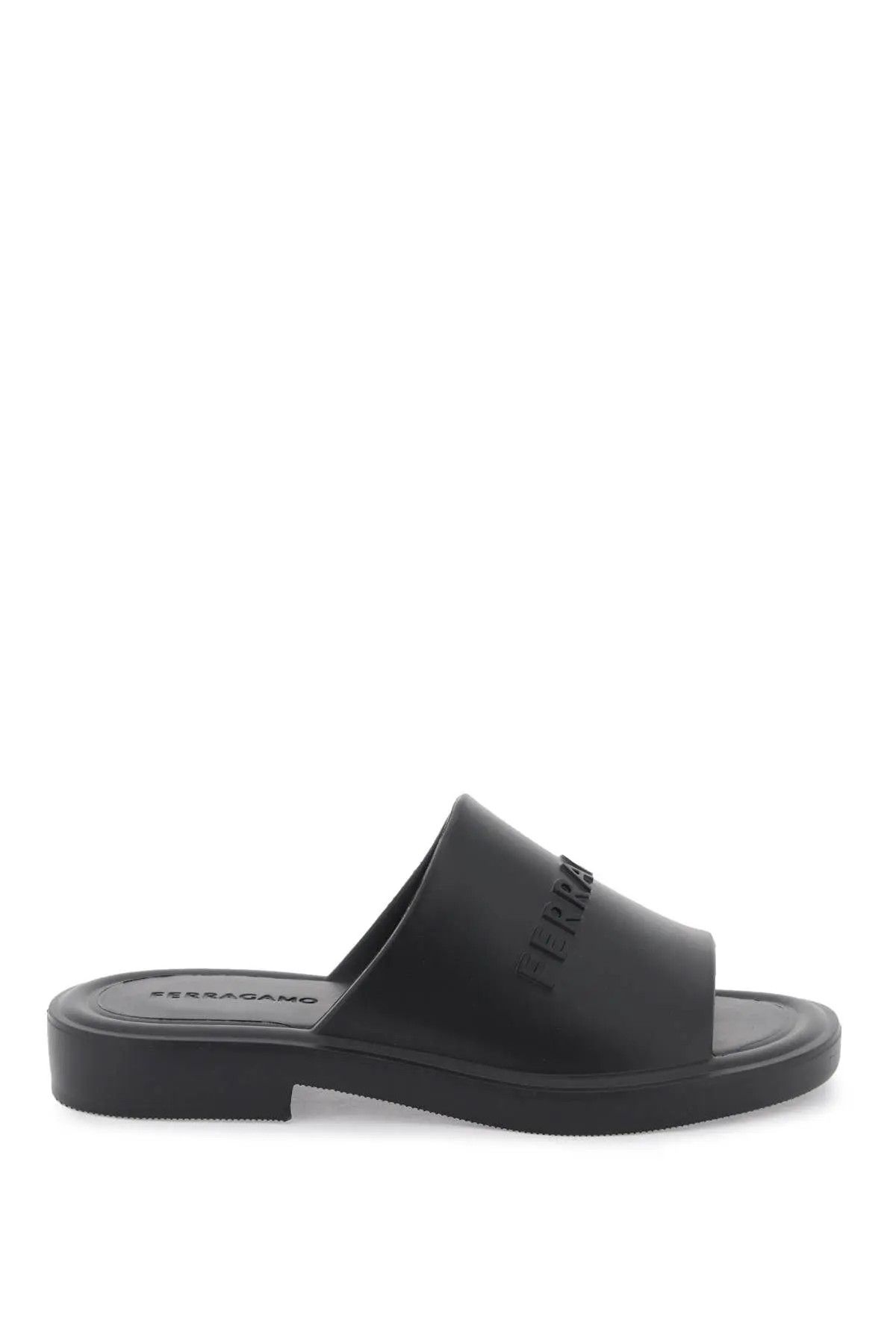image of Salvatore Ferragamo O1S22I1N0224 Debossed Logo Rubber Mule Shoess In Black Shoes, Men's (Size 8)