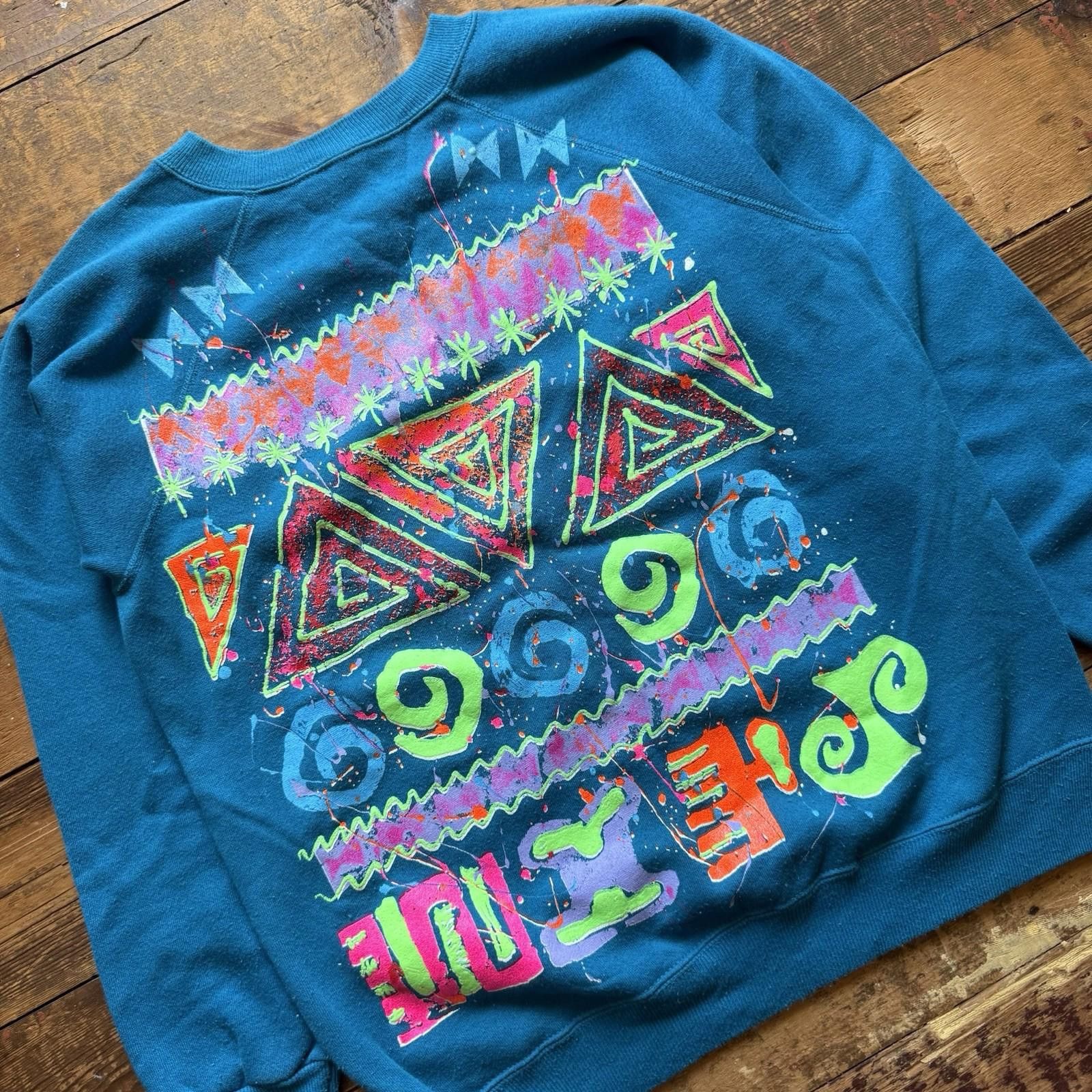 Vintage Vtg 80s Abstract Art Faded Sweatshirt M USA Surf Vaporwave Size US M / EU 48-50 / 2 - 2 Thumbnail