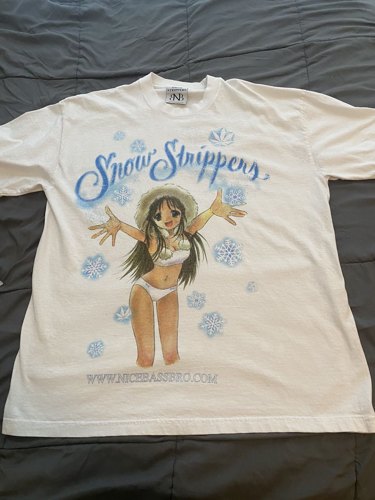 image of Snow Strippers X Online Ceramics Tour Tee Anime Girl in White, Men's (Size XL)
