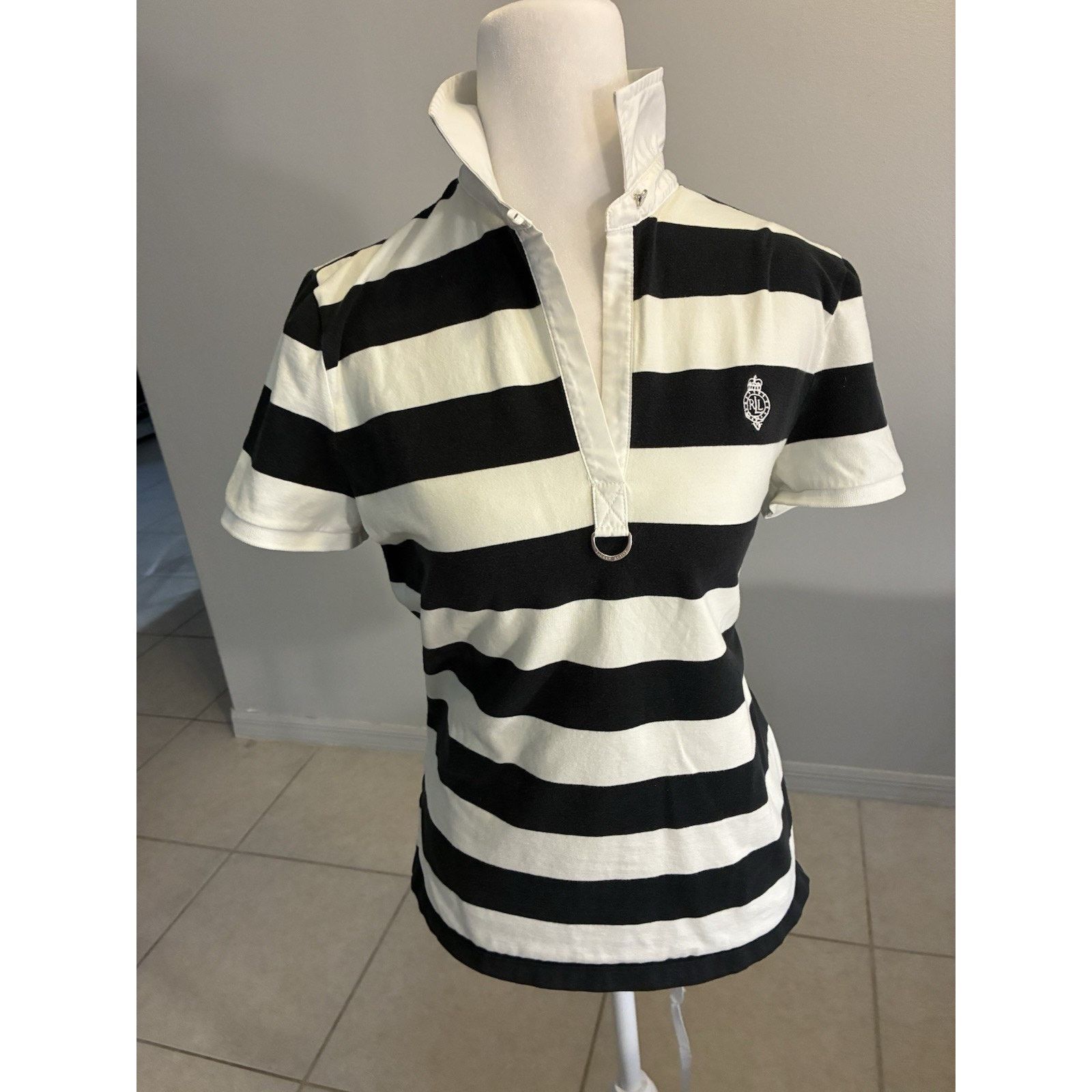Lauren Ralph Lauren Polo Ralph Lauren Woman L White and Black Striped Polo 90s Size L / US 10 / IT 46 - 11 Thumbnail