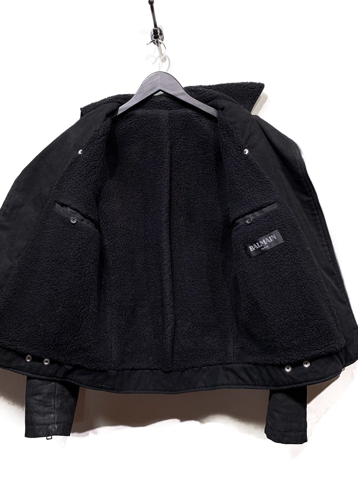Balmain Balmain Black Waxed Cotton and Wool Lined Biker Jacket Size US M / EU 48-50 / 2 - 8 Thumbnail