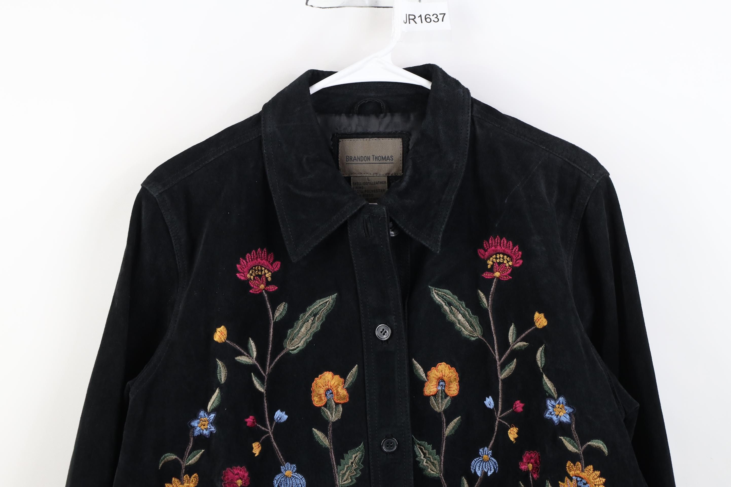 Vintage Vintage 90s Y2K Streetwear Flower Suede Leather Jacket Size L / US 10 / IT 46 - 2 Thumbnail