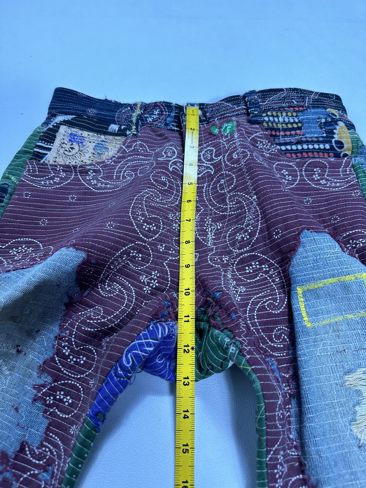 Handmade Custom Made Distressed Paisley Patchwork Boro Jeans pants Size US 30 / EU 46 - 17 Thumbnail