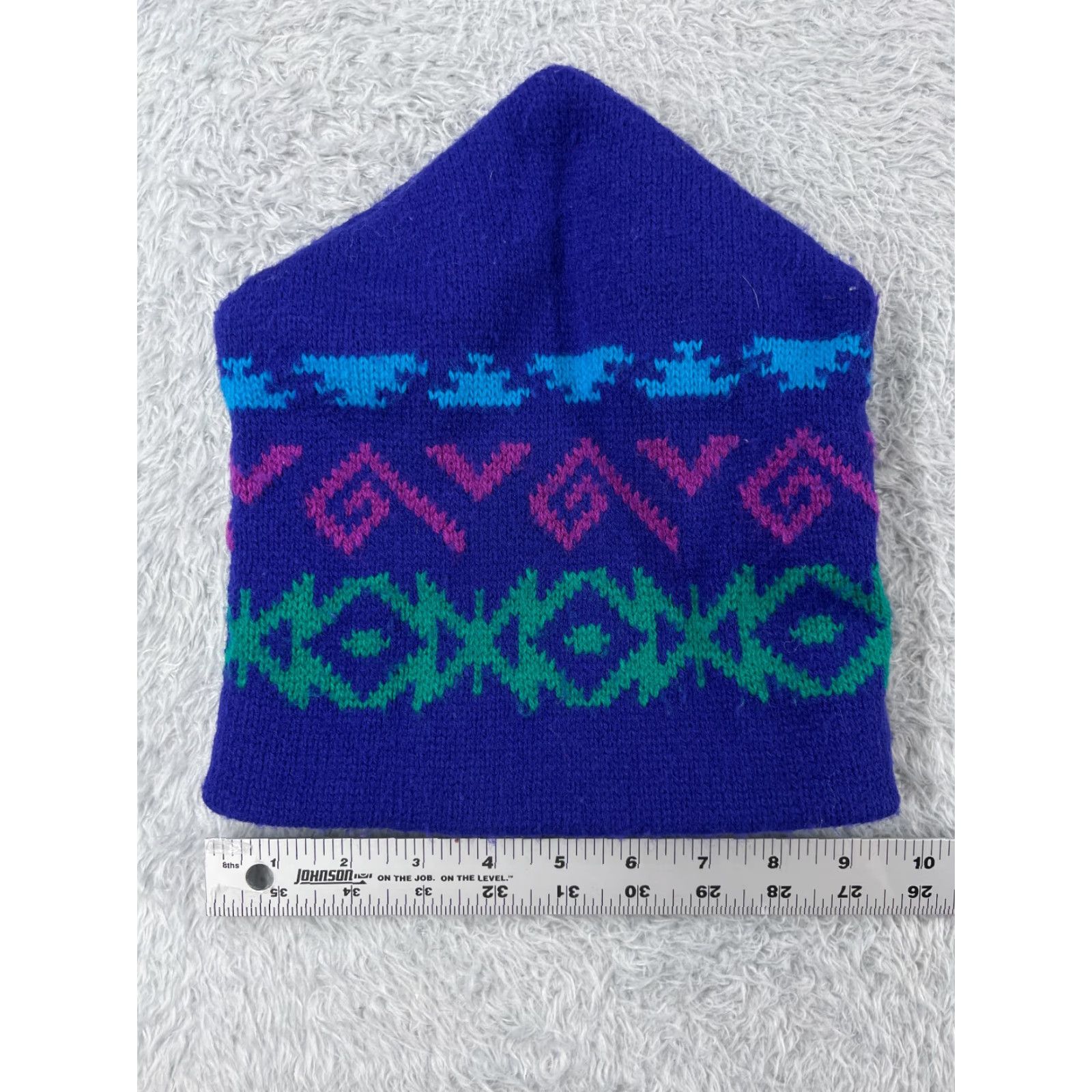 Vintage Beanie Adult One Size Blue Geometric Knit Acrylic Unbranded Unisex Modern Winter Hat Size ONE SIZE - 3 Thumbnail
